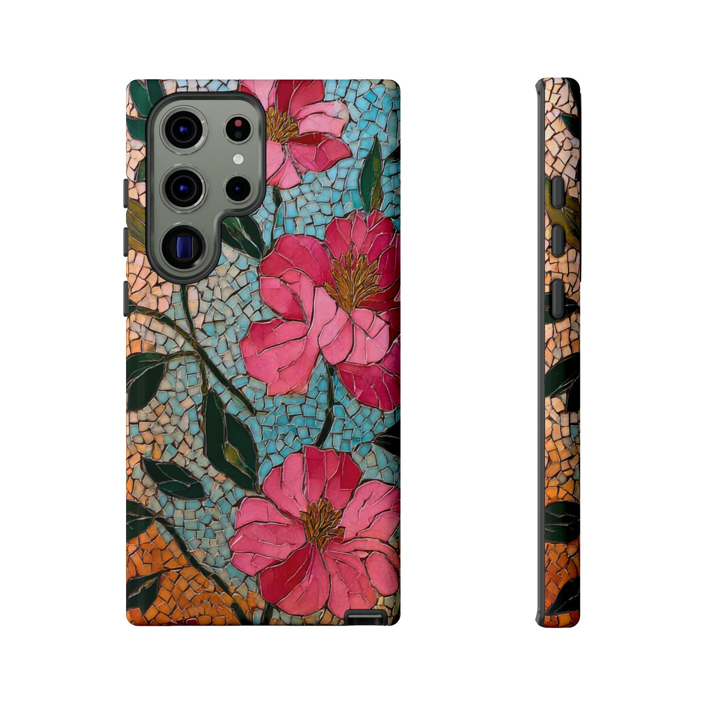 Bright Floral Mosaic Phone Case, iPhone 15 16 17 Pro Air Case, Pixel 9 Pro Cover, Samsung Galaxy 25 Pro Case