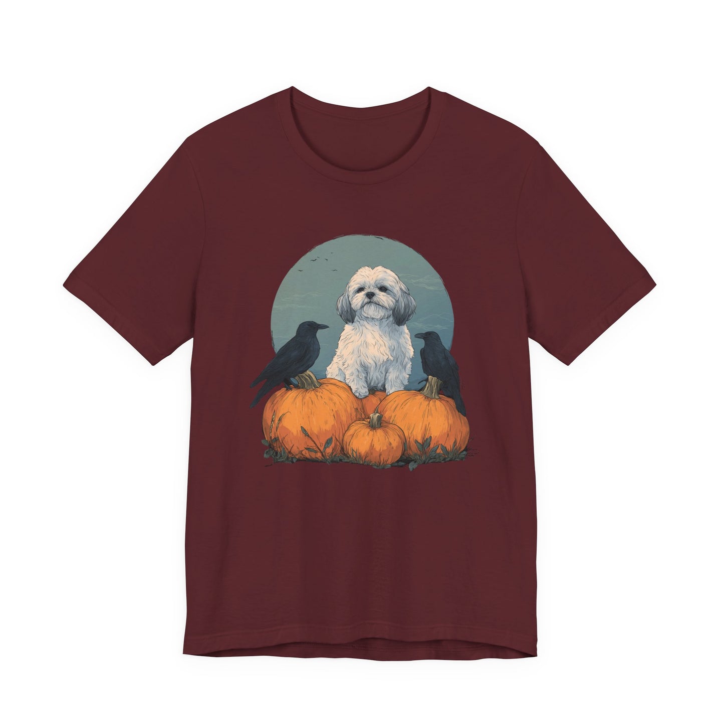 Shih Tzu T-Shirt Fall Dog & Crow Tee, Pumpkin Pet Shirt, Halloween Dog Lover Gift, Autumn Casual Top, Cute Unisex Dog Apparel