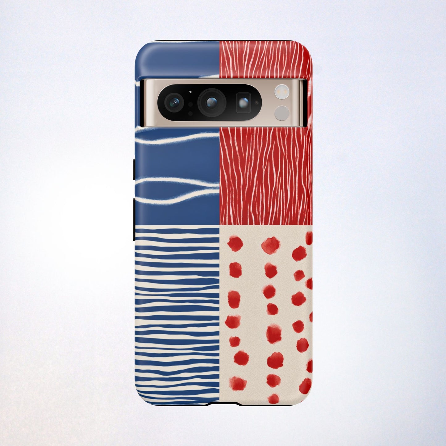 Abstract Geometric Phone Case | Red, Blue & White Pattern Cover for iPhone, Galaxy, Pixel