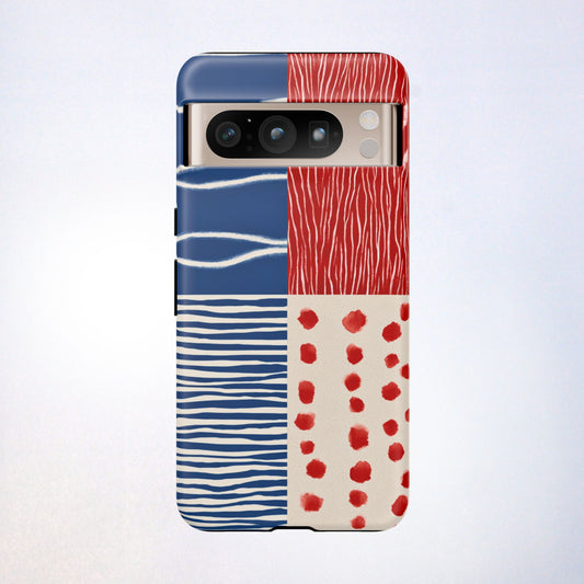 Abstract Geometric Phone Case | Red, Blue & White Pattern Cover for iPhone, Galaxy, Pixel