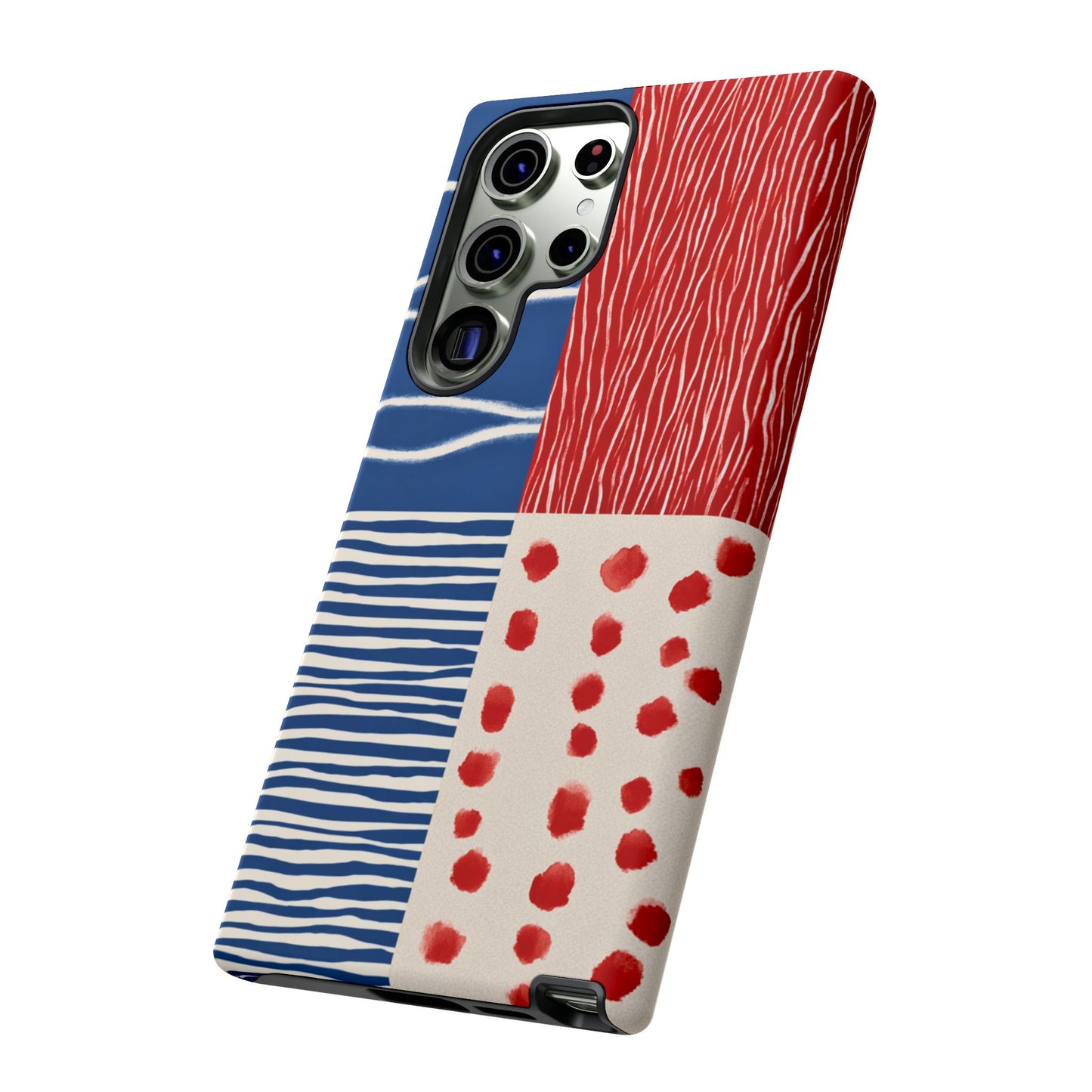 Abstract Geometric Phone Case | Red, Blue & White Pattern Cover for iPhone, Galaxy, Pixel