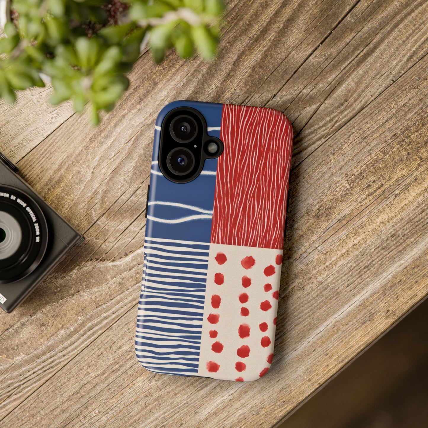 Abstract Geometric Phone Case | Red, Blue & White Pattern Cover for iPhone, Galaxy, Pixel