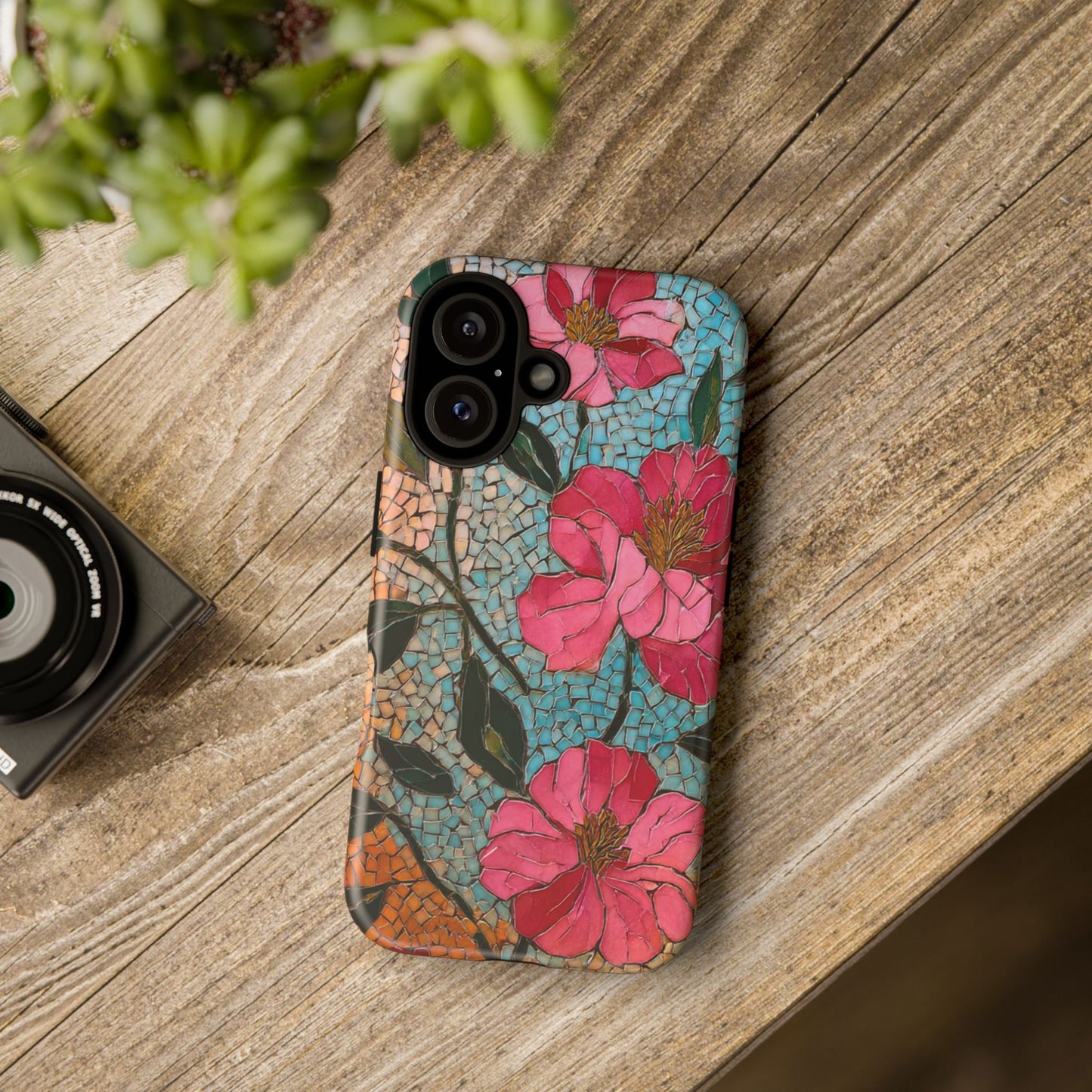 Bright Floral Mosaic Phone Case, iPhone 15 16 17 Pro Air Case, Pixel 9 Pro Cover, Samsung Galaxy 25 Pro Case