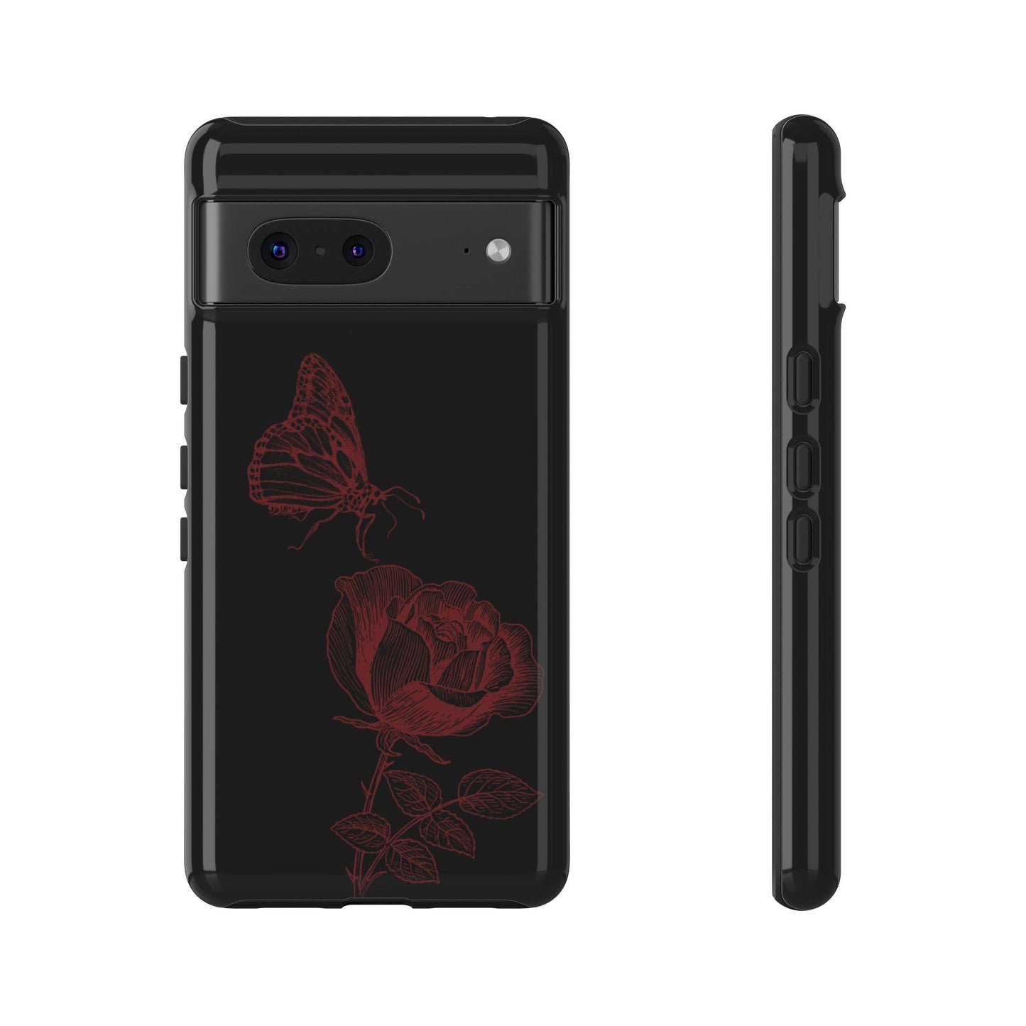 Black Rose and Butterfly Phone Case - Dark Academia Aesthetic Gothic iPhone, Galaxy and Pixel Cover