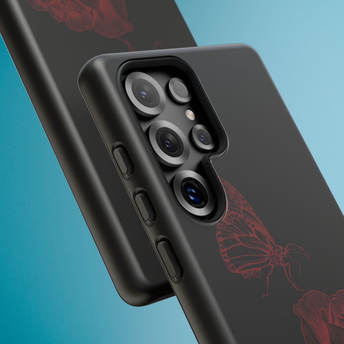 Black Rose and Butterfly Phone Case - Dark Academia Aesthetic Gothic iPhone, Galaxy and Pixel Cover