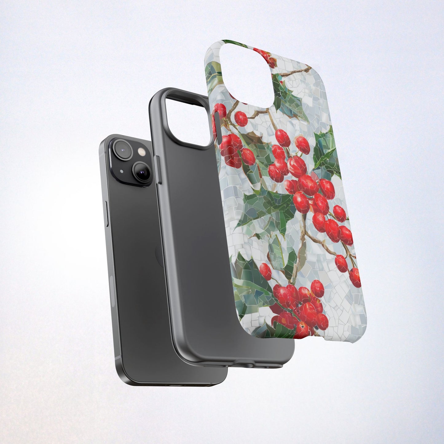 Holly Berry Phone Case, Christmas Mosaic Design, Winter Botanical Cover for iPhone Samsung Pixel