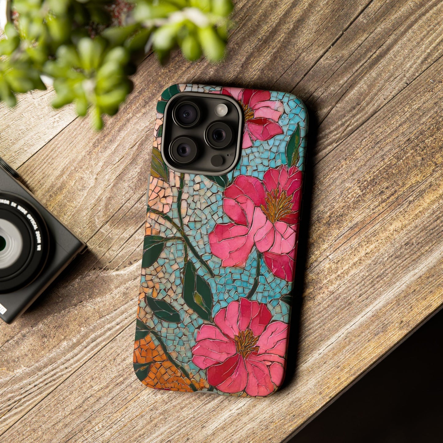 Bright Floral Mosaic Phone Case, iPhone 15 16 17 Pro Air Case, Pixel 9 Pro Cover, Samsung Galaxy 25 Pro Case