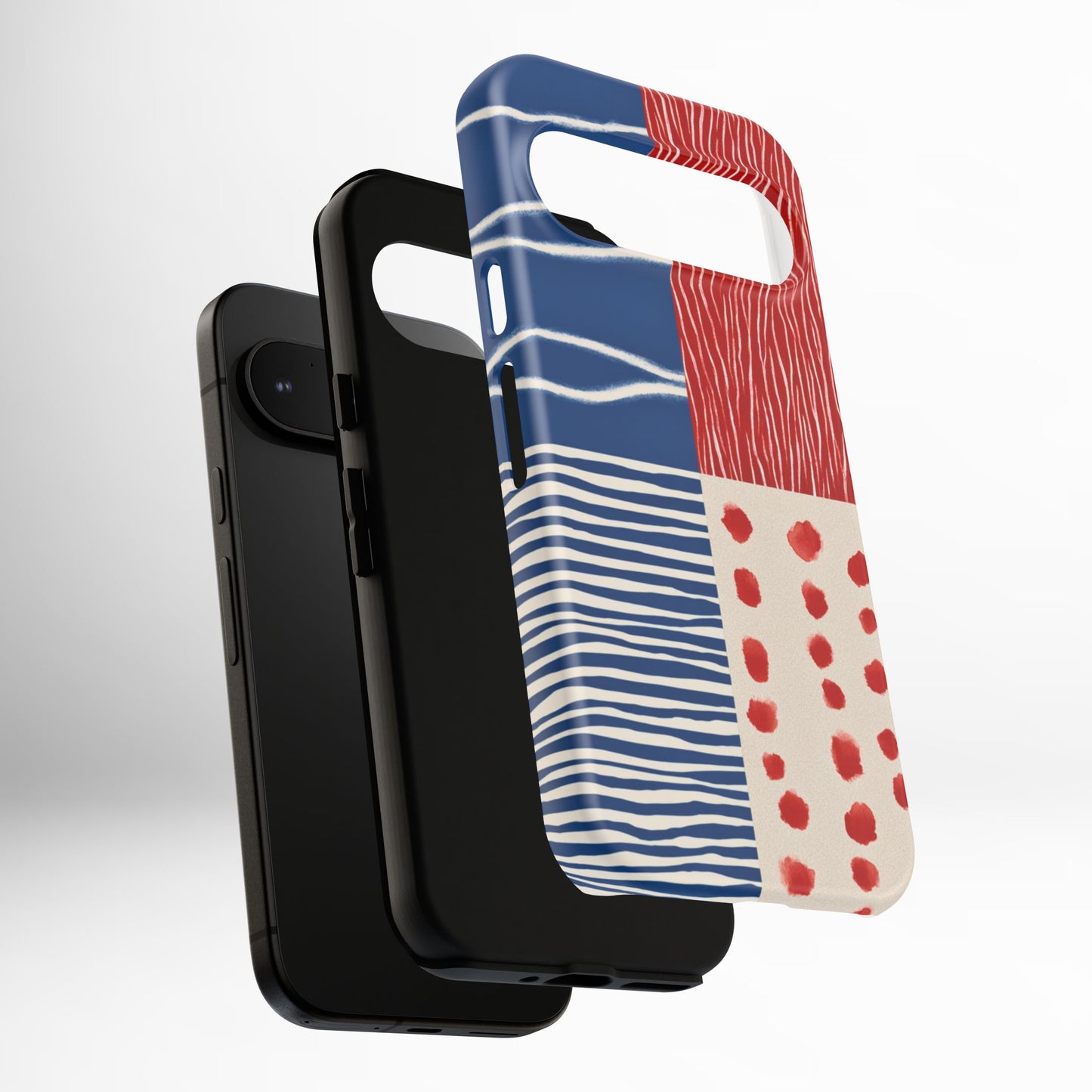 Abstract Geometric Phone Case | Red, Blue & White Pattern Cover for iPhone, Galaxy, Pixel