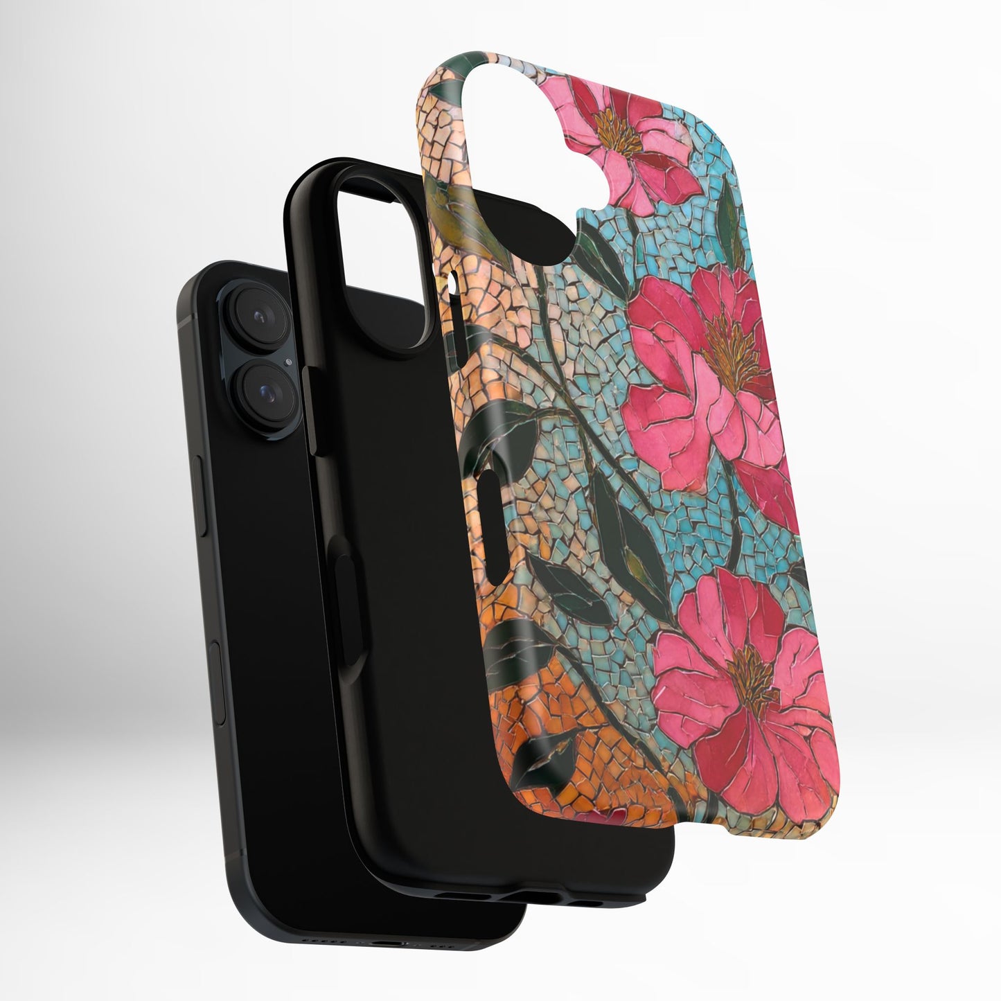 Bright Floral Mosaic Phone Case, iPhone 15 16 17 Pro Air Case, Pixel 9 Pro Cover, Samsung Galaxy 25 Pro Case