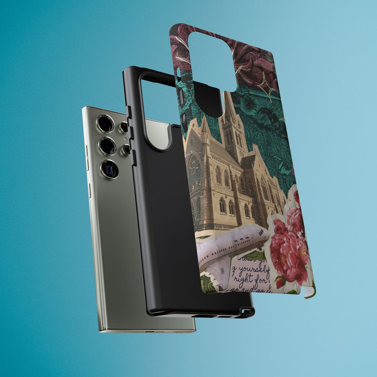 Gothic Cathedral Phone Case, Dark Academia Aesthetic, Fall Floral Art iPhone Samsung Pixel Cover, Scrapbook Vintage Phone Case Design