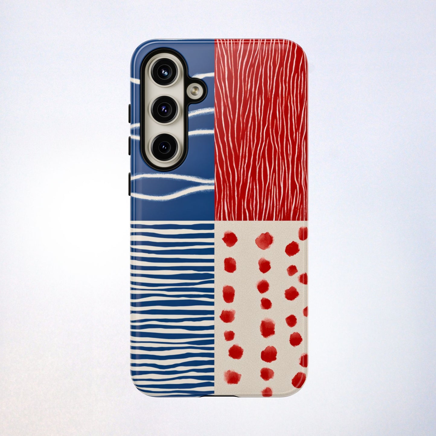 Abstract Geometric Phone Case | Red, Blue & White Pattern Cover for iPhone, Galaxy, Pixel