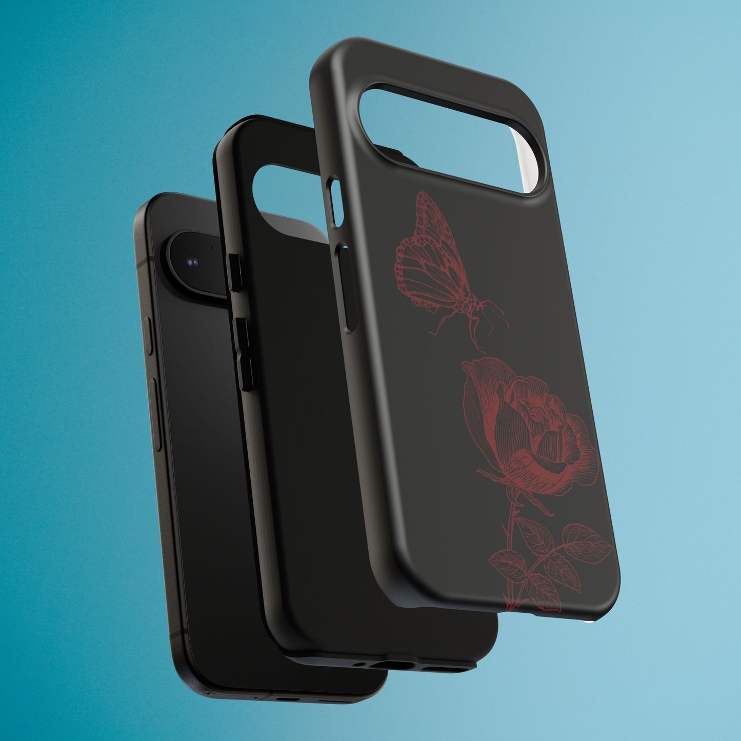 Black Rose and Butterfly Phone Case - Dark Academia Aesthetic Gothic iPhone, Galaxy and Pixel Cover