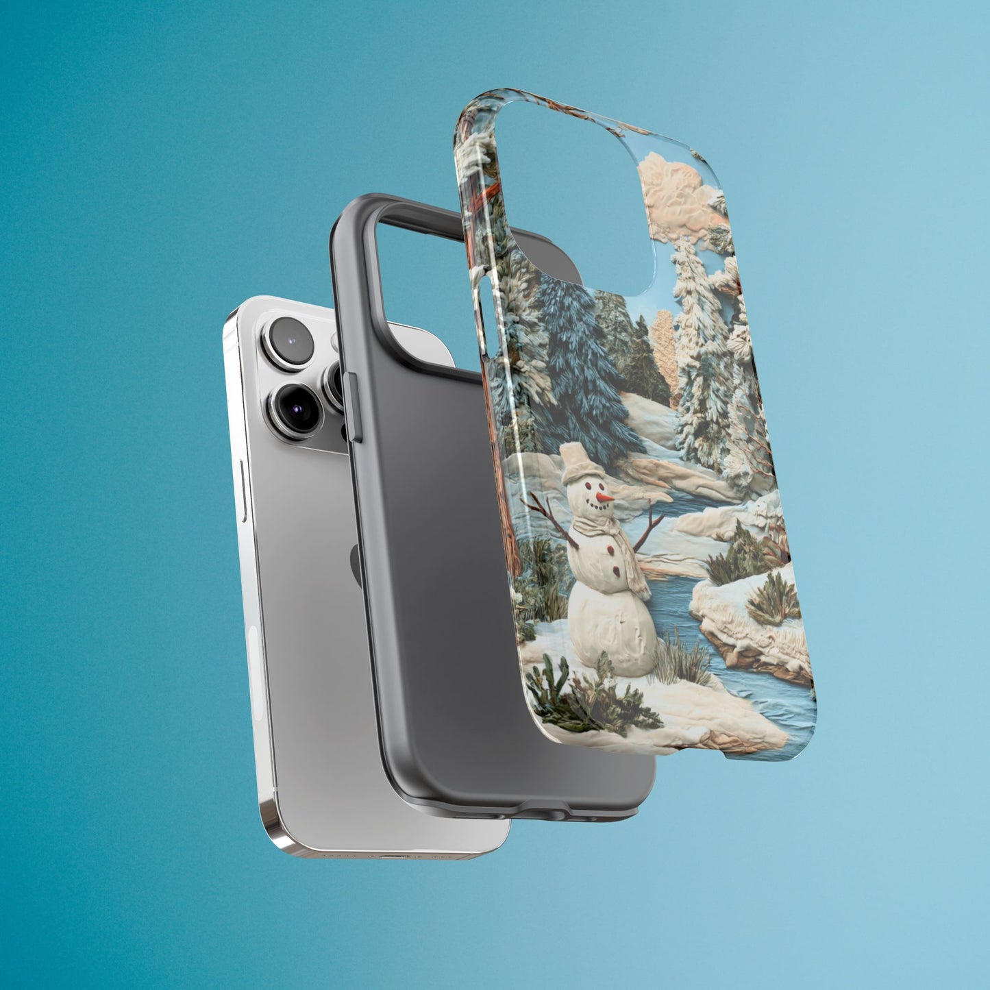 Snowman Winter Scene Phone Case Christmas Holiday Cover for iPhone Samsung Pixel