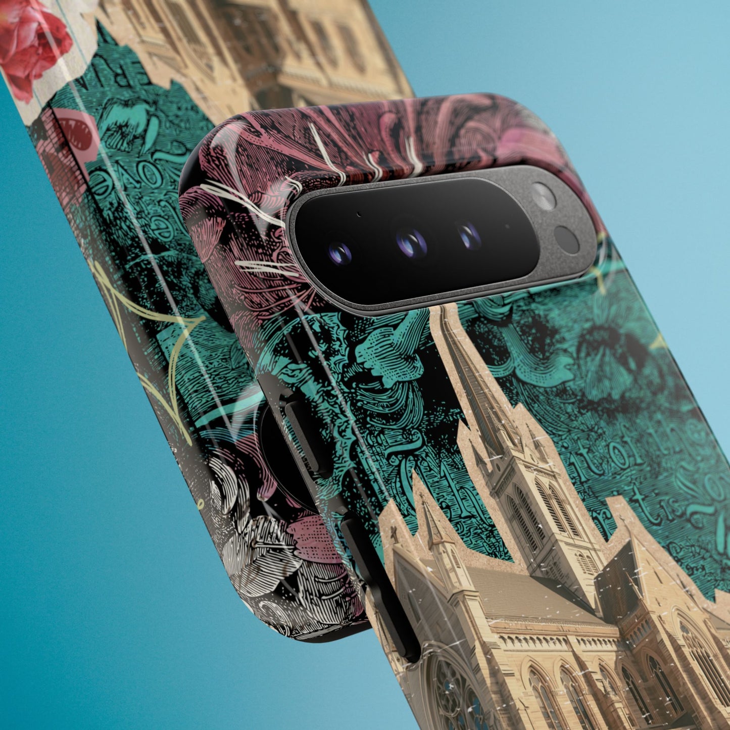 Gothic Cathedral Phone Case, Dark Academia Aesthetic, Fall Floral Art iPhone Samsung Pixel Cover, Scrapbook Vintage Phone Case Design