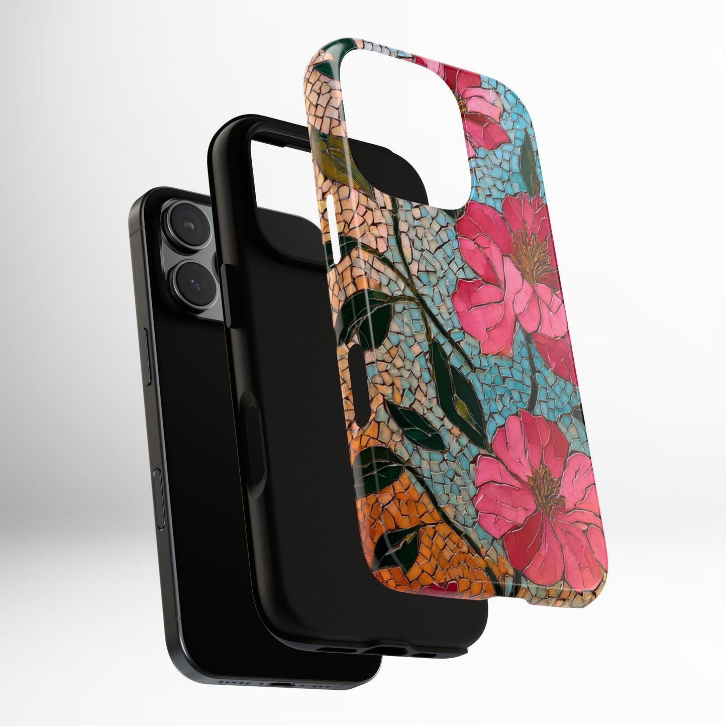 Bright Floral Mosaic Phone Case, iPhone 15 16 17 Pro Air Case, Pixel 9 Pro Cover, Samsung Galaxy 25 Pro Case