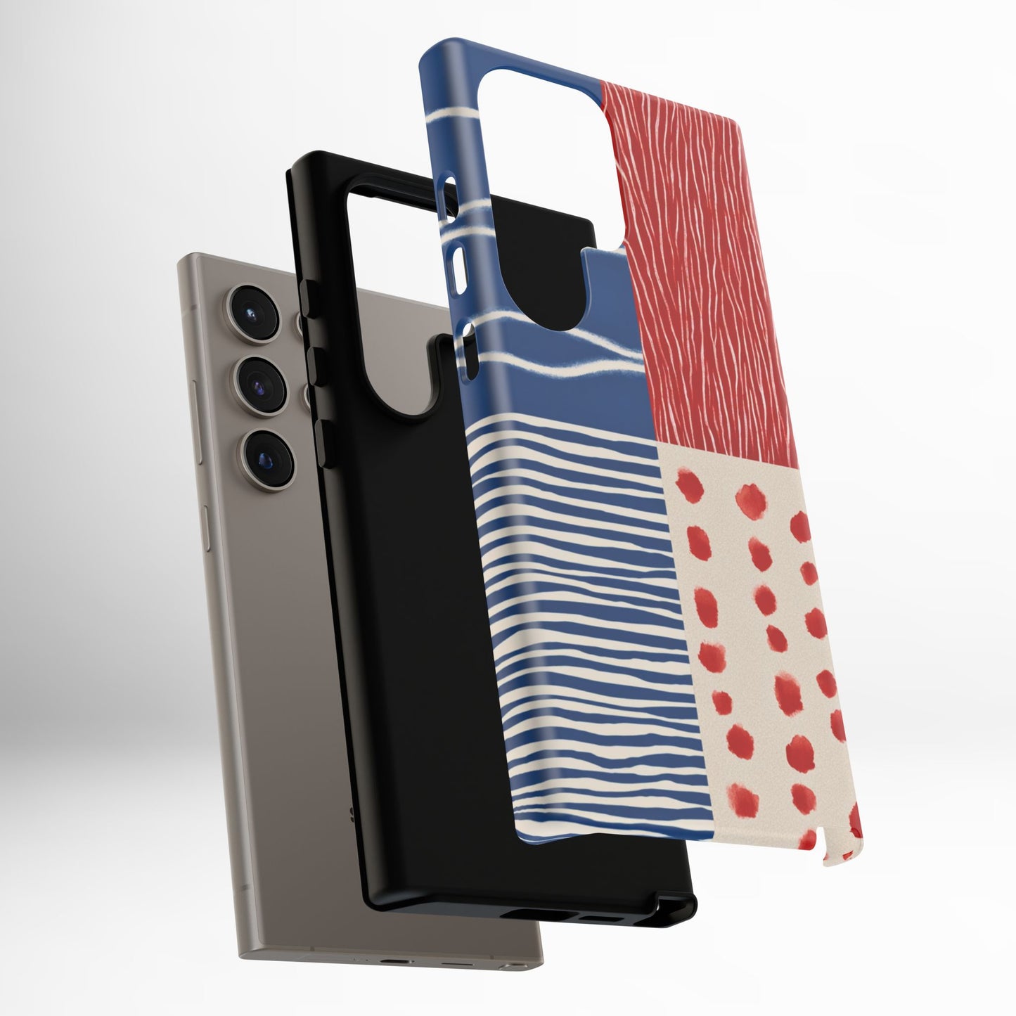 Abstract Geometric Phone Case | Red, Blue & White Pattern Cover for iPhone, Galaxy, Pixel