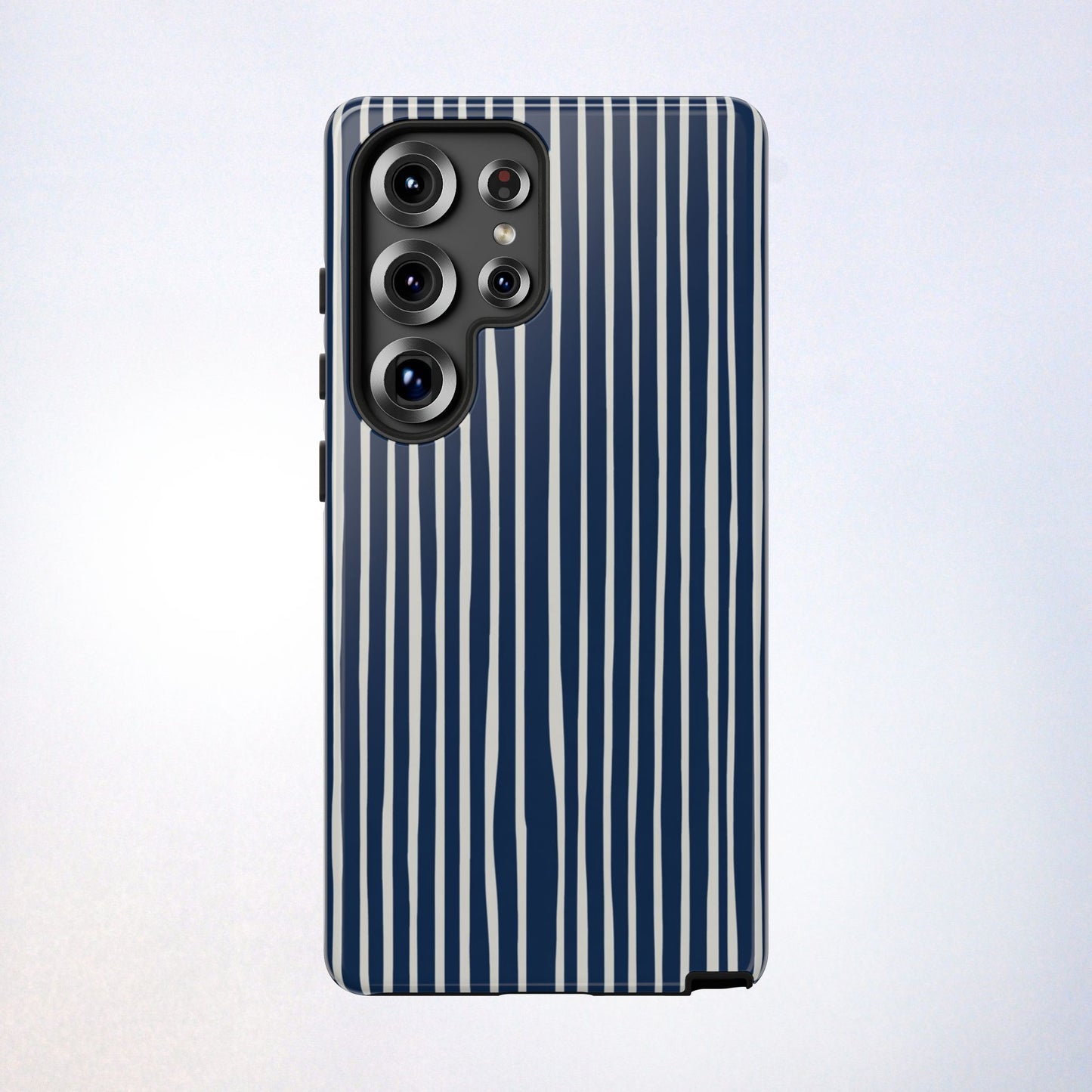 Navy Striped Phone Case | Minimalist Blue and White Stripe Design, Nautical Aesthetic Protective Cover