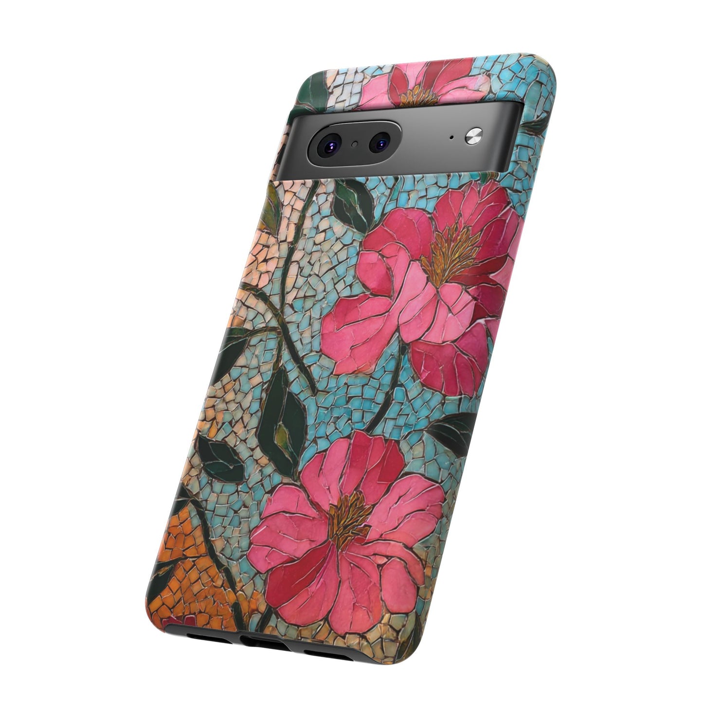 Bright Floral Mosaic Phone Case, iPhone 15 16 17 Pro Air Case, Pixel 9 Pro Cover, Samsung Galaxy 25 Pro Case