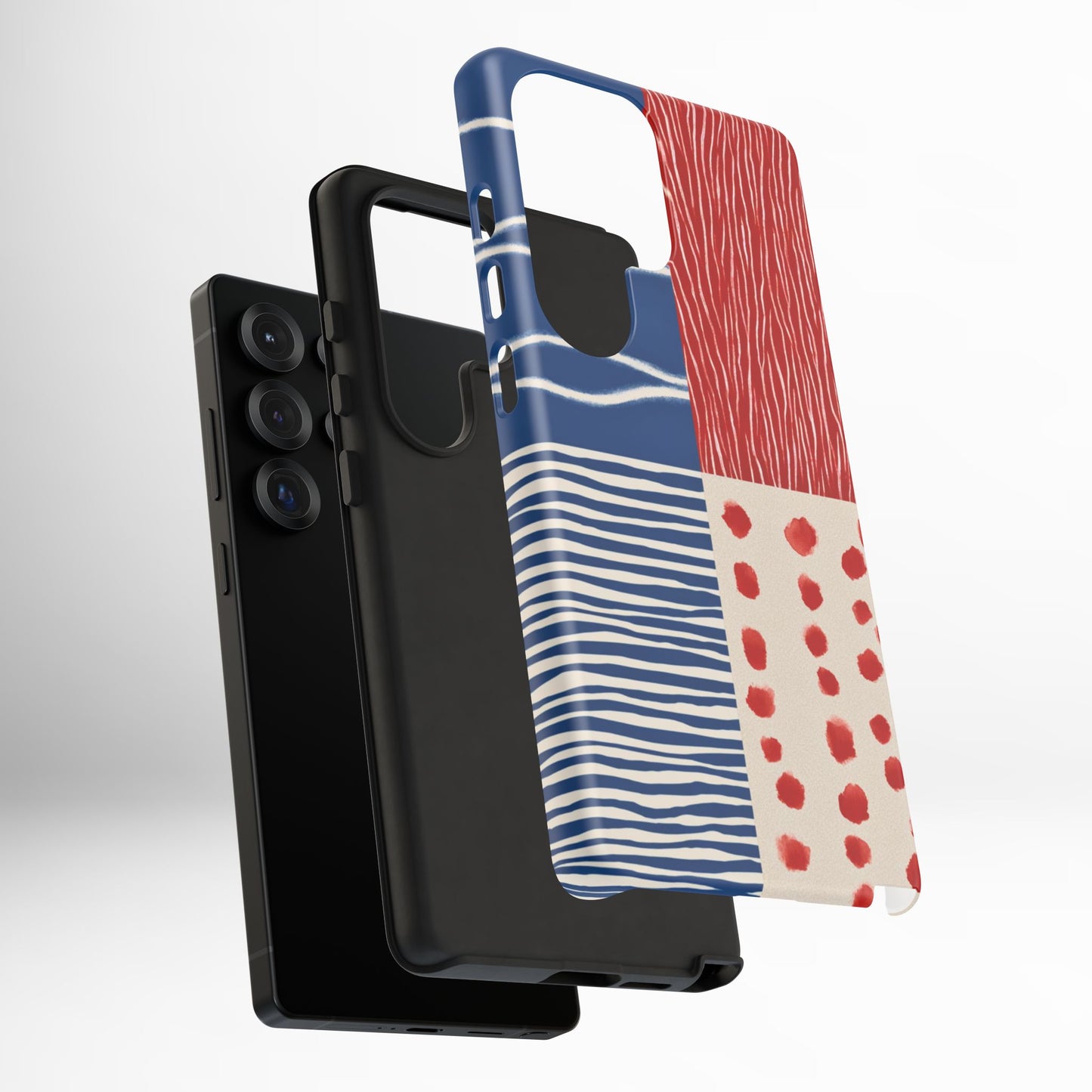 Abstract Geometric Phone Case | Red, Blue & White Pattern Cover for iPhone, Galaxy, Pixel