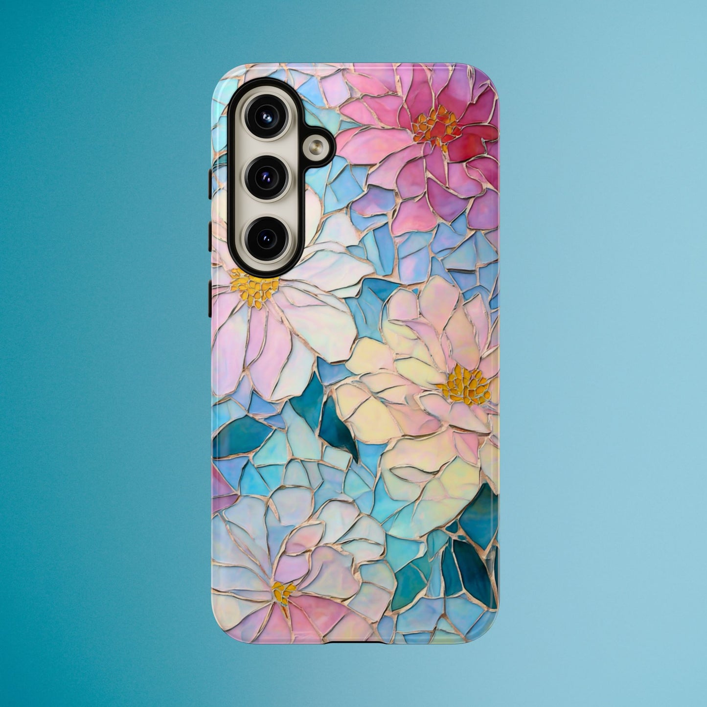 Floral Mosaic Phone Case, Colorful Flower Art Cover, Protective iPhone Samsung Pixel Case, New Phone Accessory, Gift for Friend