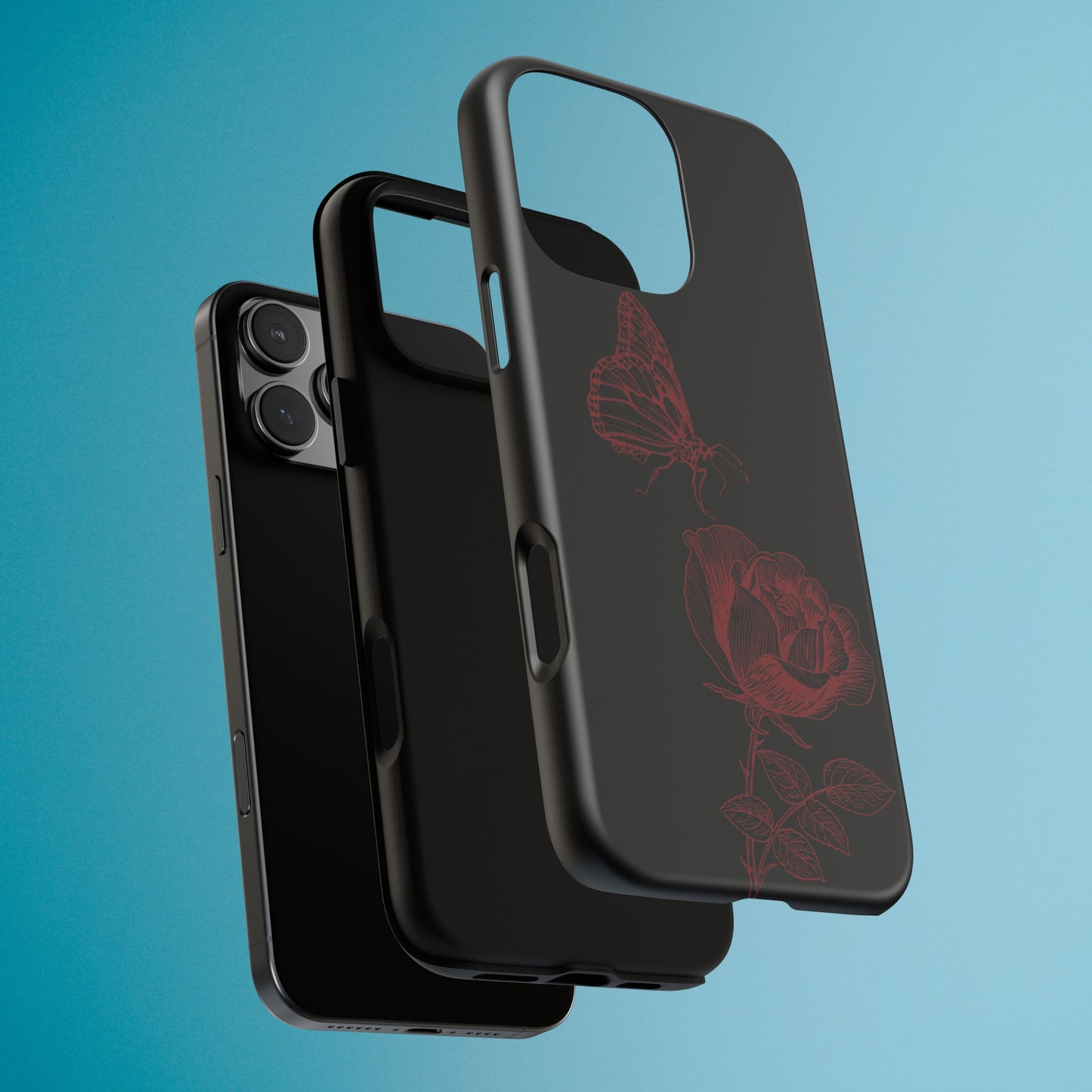 Black Rose and Butterfly Phone Case - Dark Academia Aesthetic Gothic iPhone, Galaxy and Pixel Cover