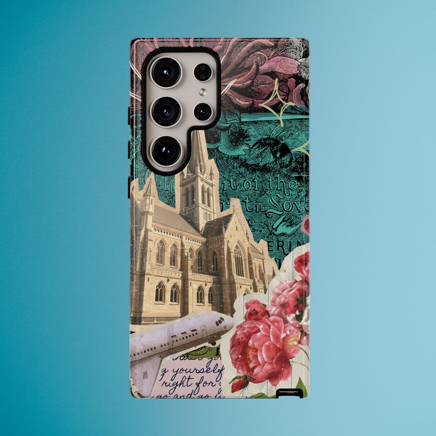 Gothic Cathedral Phone Case, Dark Academia Aesthetic, Fall Floral Art iPhone Samsung Pixel Cover, Scrapbook Vintage Phone Case Design