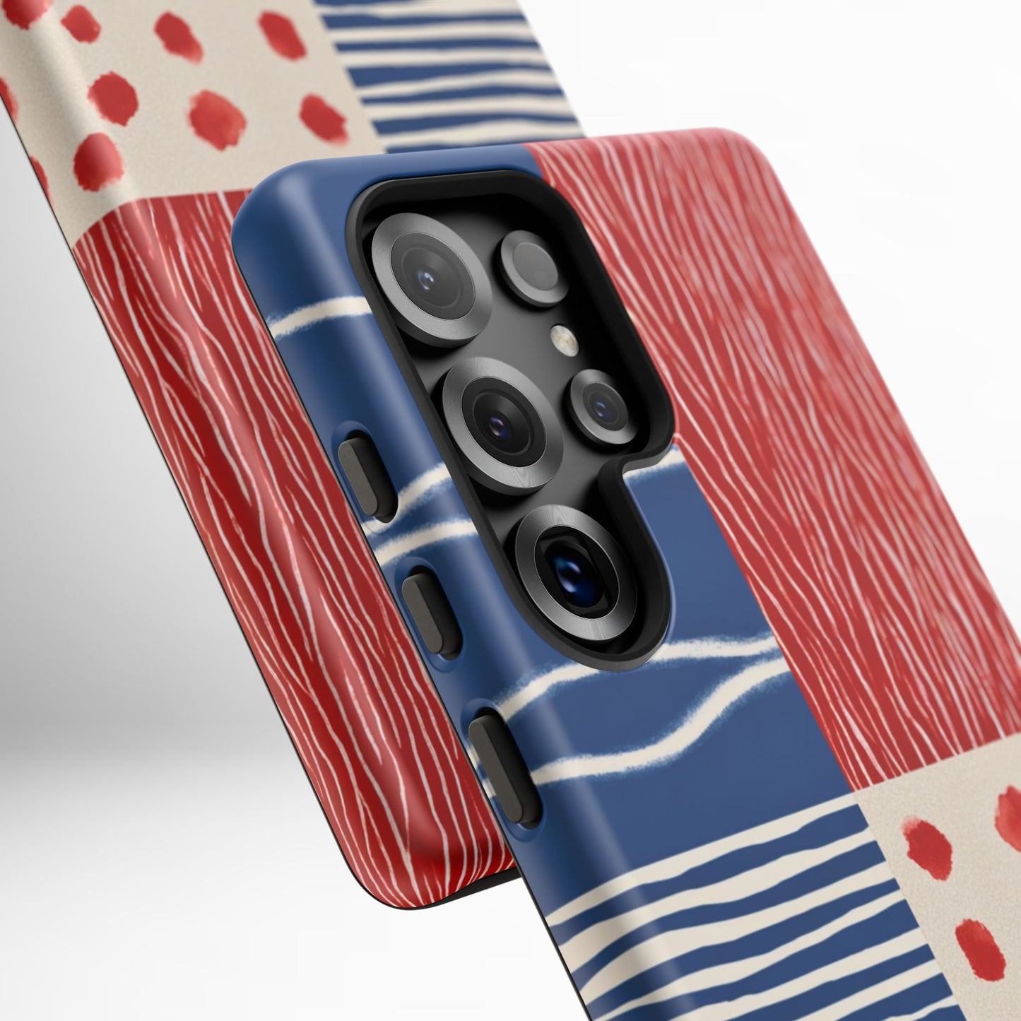 Abstract Geometric Phone Case | Red, Blue & White Pattern Cover for iPhone, Galaxy, Pixel