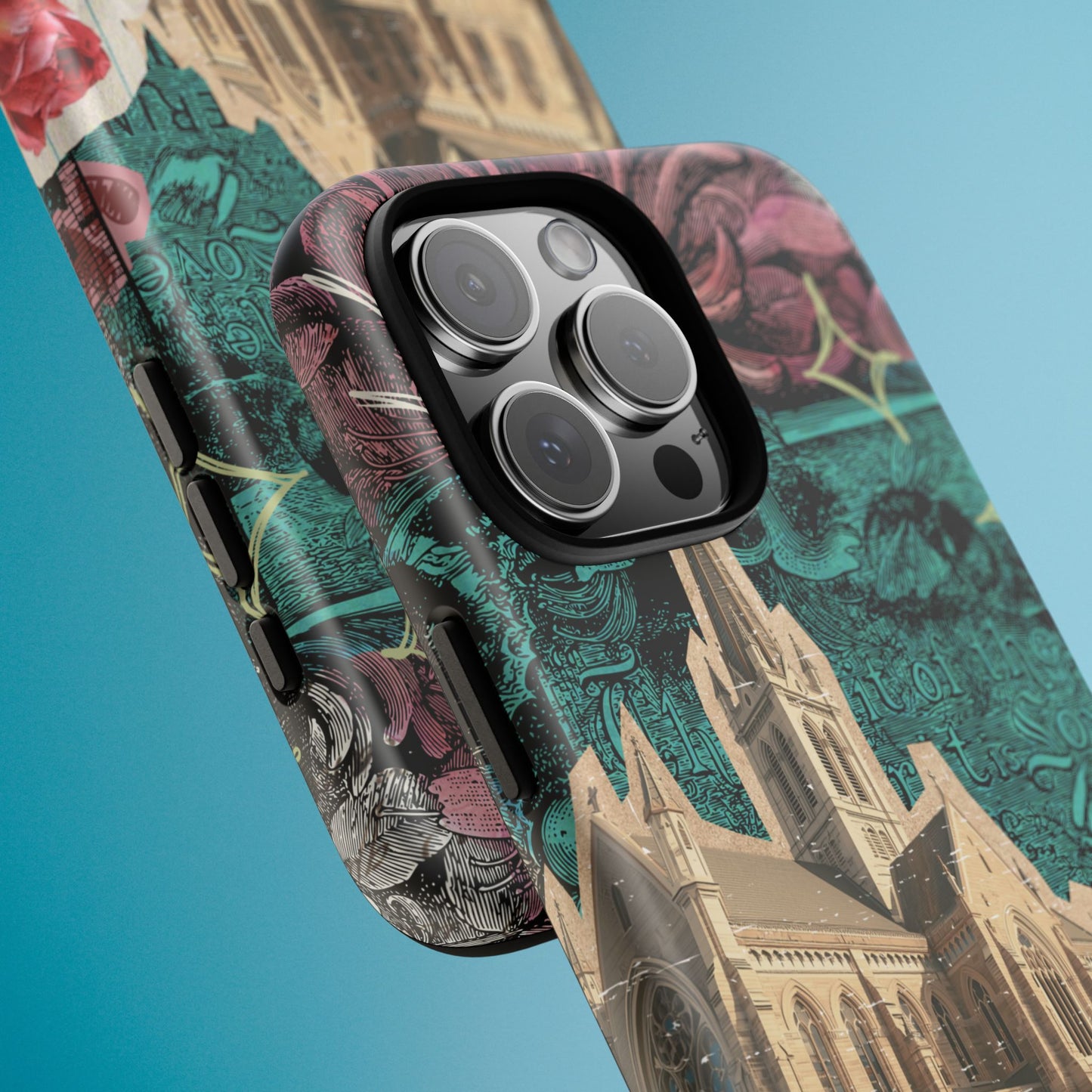 Gothic Cathedral Phone Case, Dark Academia Aesthetic, Fall Floral Art iPhone Samsung Pixel Cover, Scrapbook Vintage Phone Case Design