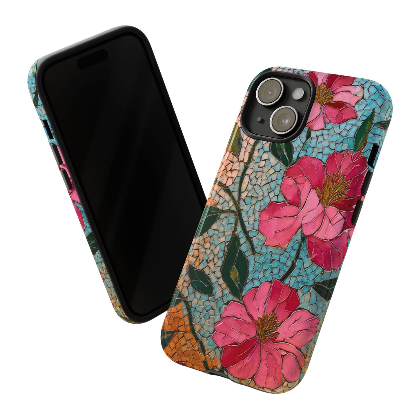 Bright Floral Mosaic Phone Case, iPhone 15 16 17 Pro Air Case, Pixel 9 Pro Cover, Samsung Galaxy 25 Pro Case
