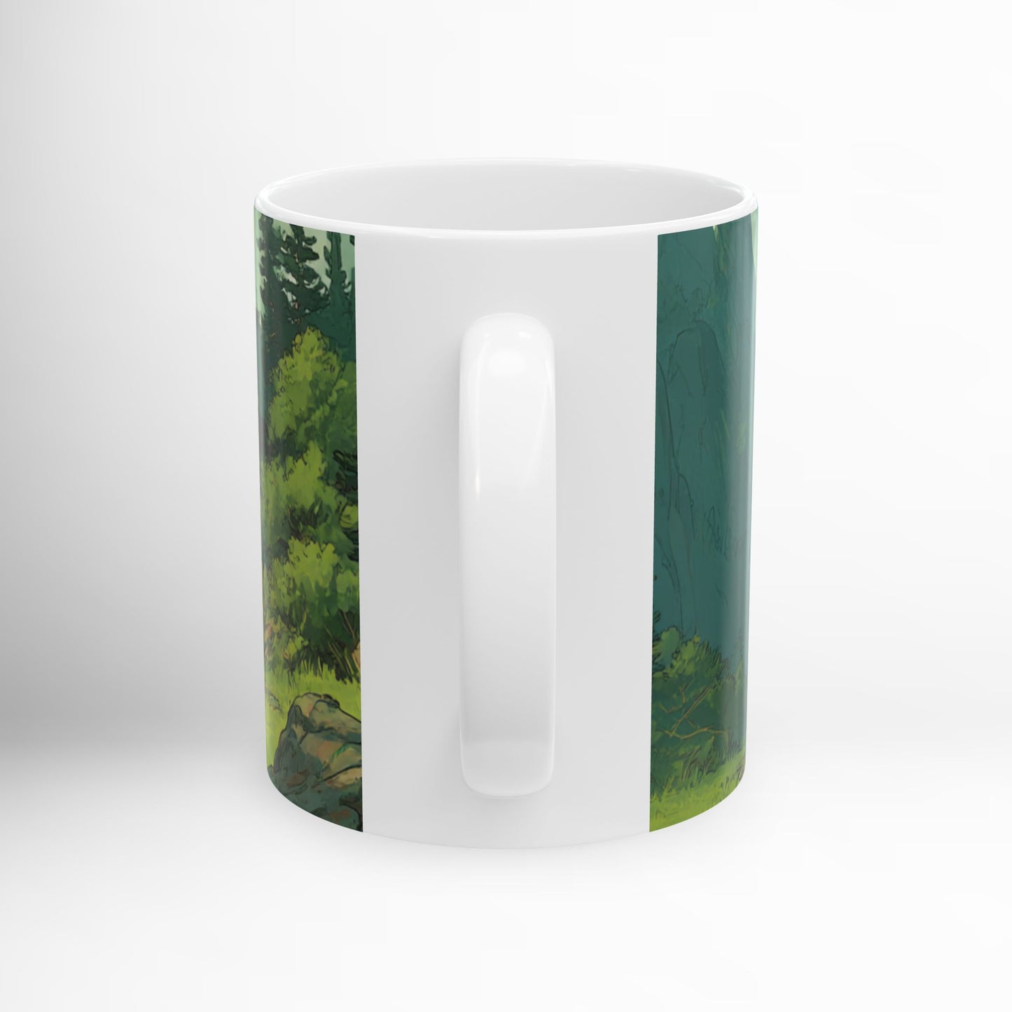 Ghibli-Inspired Mountain Cabin Mug Scenic Nature Ceramic Coffee Cup, Cozy Rustic Forest Drinkware, Whimsical Landscape Gift 11oz & 15oz