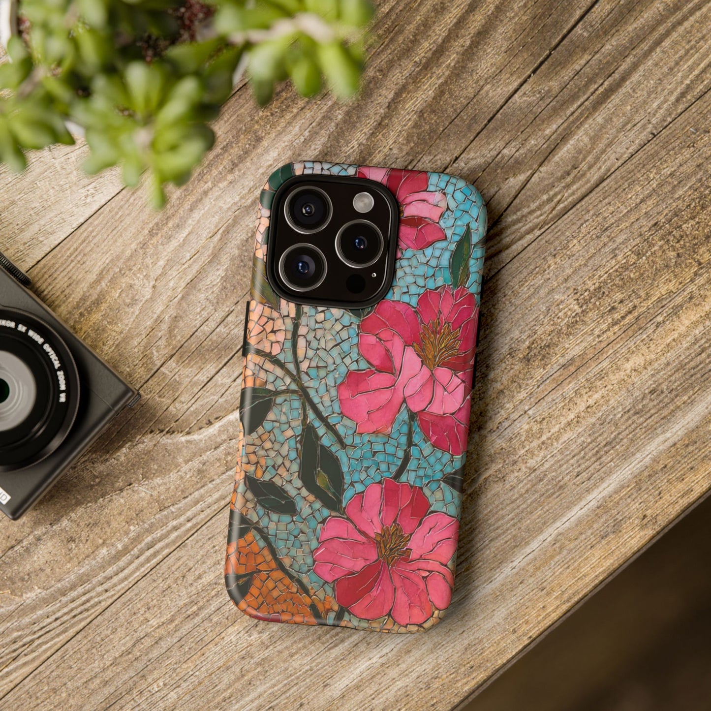 Bright Floral Mosaic Phone Case, iPhone 15 16 17 Pro Air Case, Pixel 9 Pro Cover, Samsung Galaxy 25 Pro Case