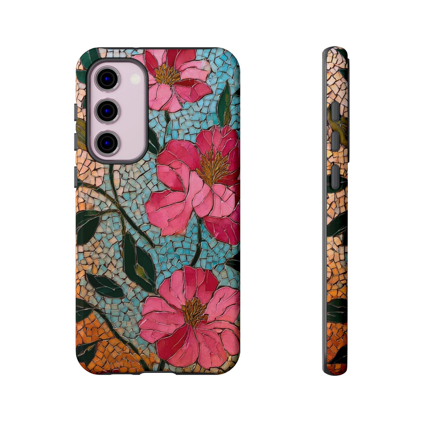 Bright Floral Mosaic Phone Case, iPhone 15 16 17 Pro Air Case, Pixel 9 Pro Cover, Samsung Galaxy 25 Pro Case