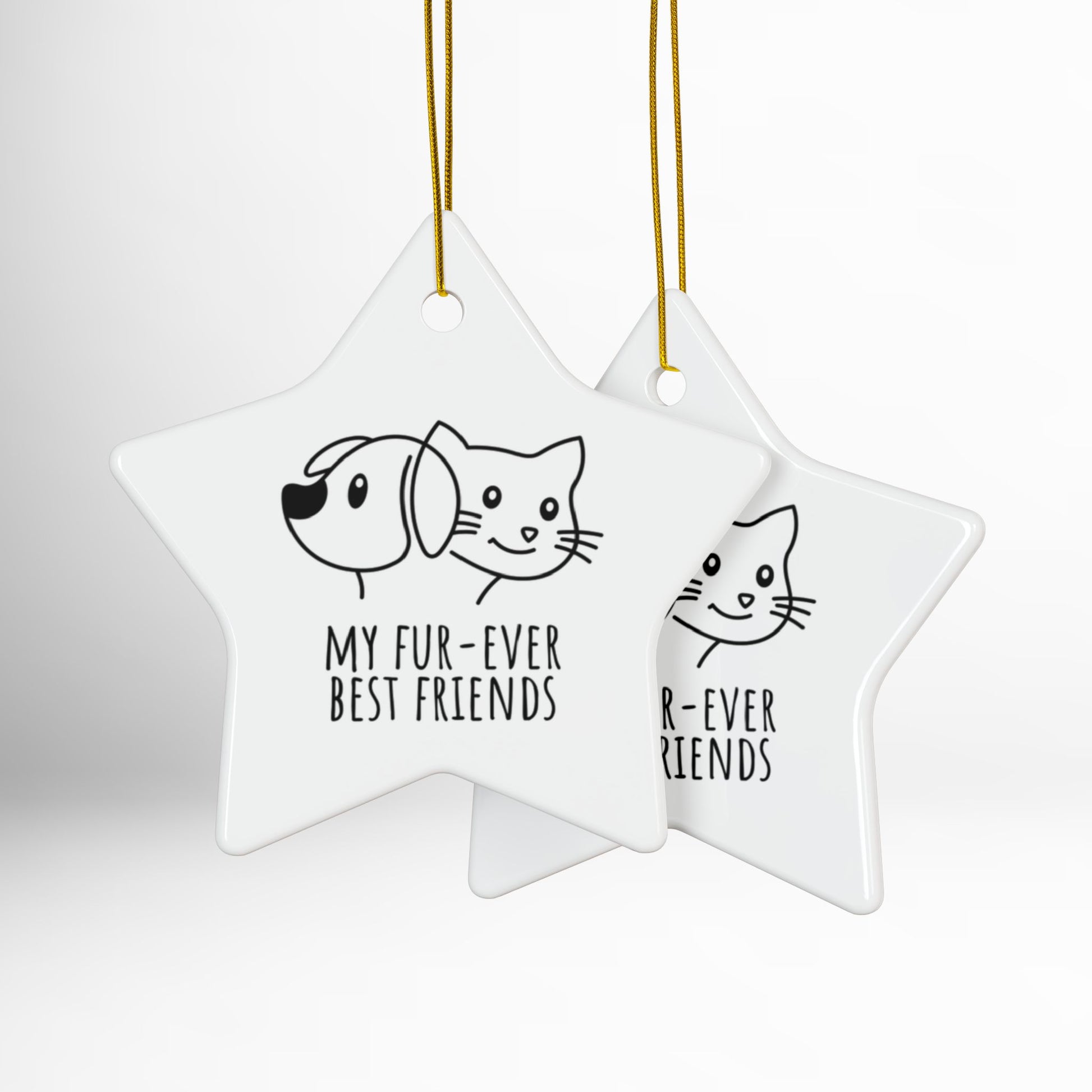 Christmas ornament with dog and cat design, pet lover keepsake.