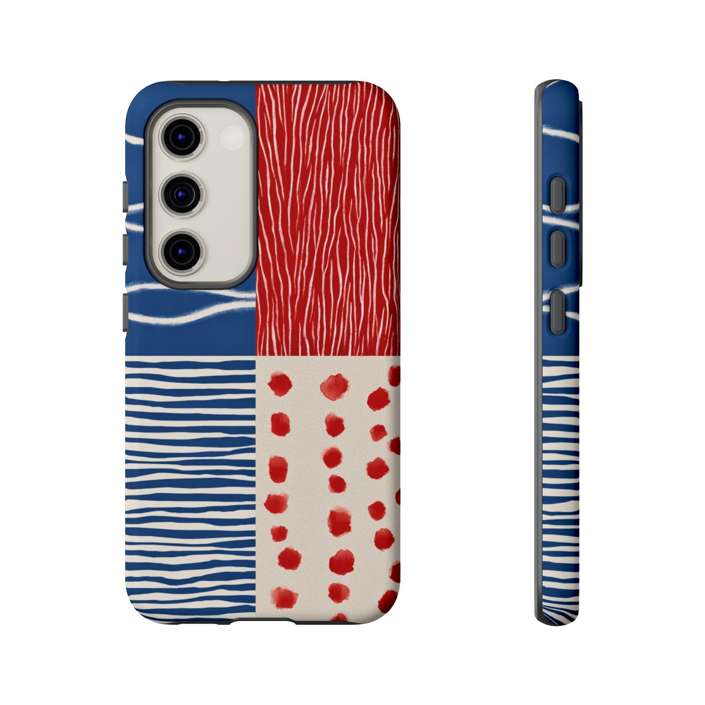 Abstract Geometric Phone Case | Red, Blue & White Pattern Cover for iPhone, Galaxy, Pixel