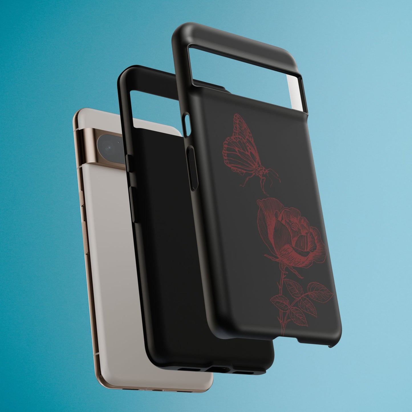 Black Rose and Butterfly Phone Case - Dark Academia Aesthetic Gothic iPhone, Galaxy and Pixel Cover