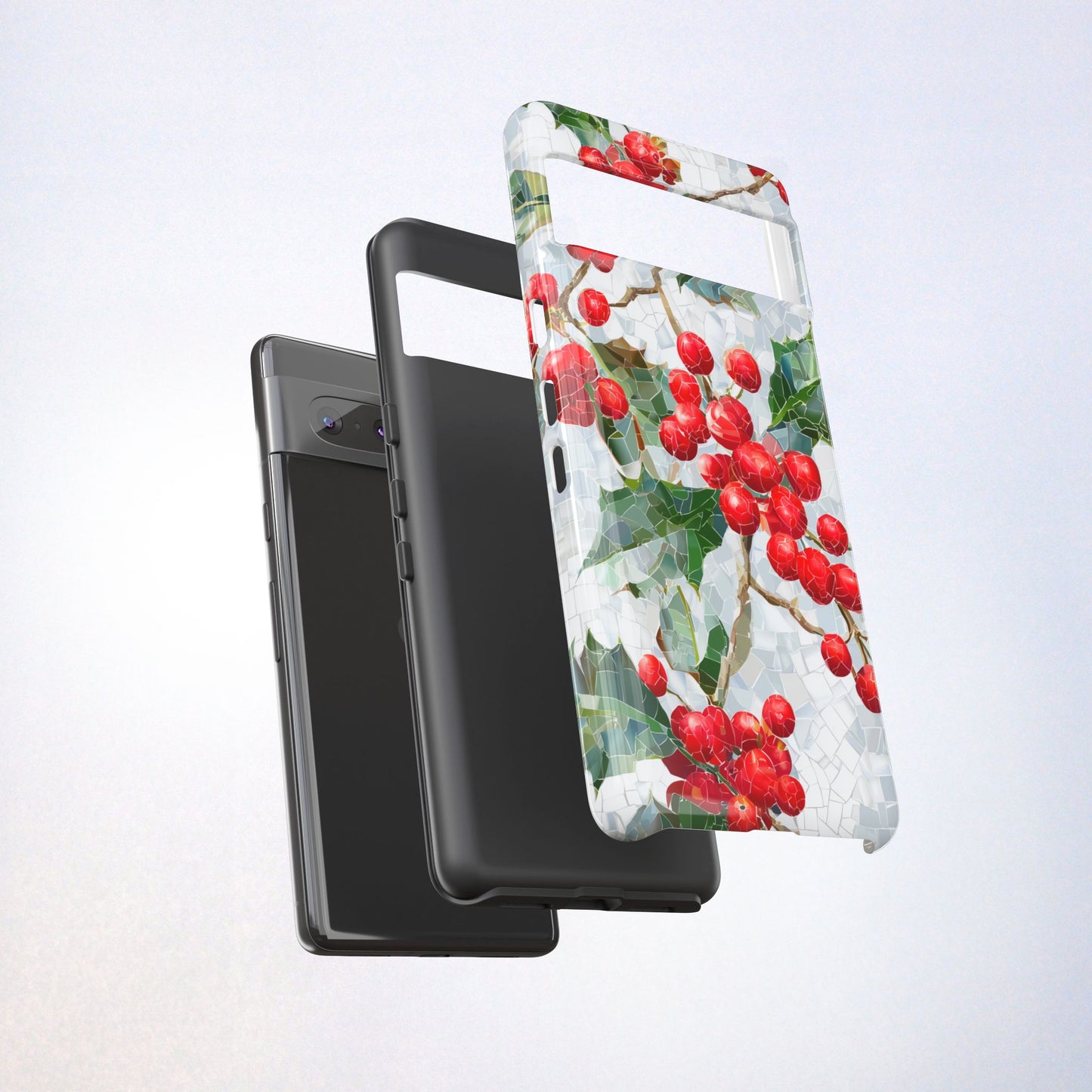 Holly Berry Phone Case, Christmas Mosaic Design, Winter Botanical Cover for iPhone Samsung Pixel