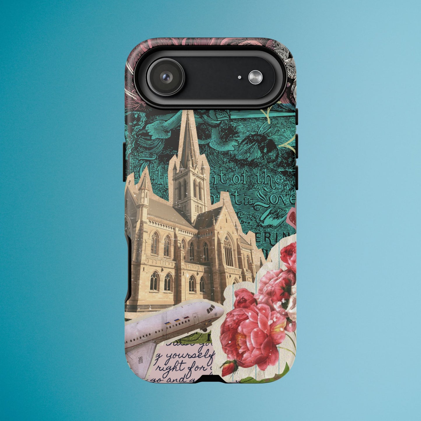 Gothic Cathedral Phone Case, Dark Academia Aesthetic, Fall Floral Art iPhone Samsung Pixel Cover, Scrapbook Vintage Phone Case Design