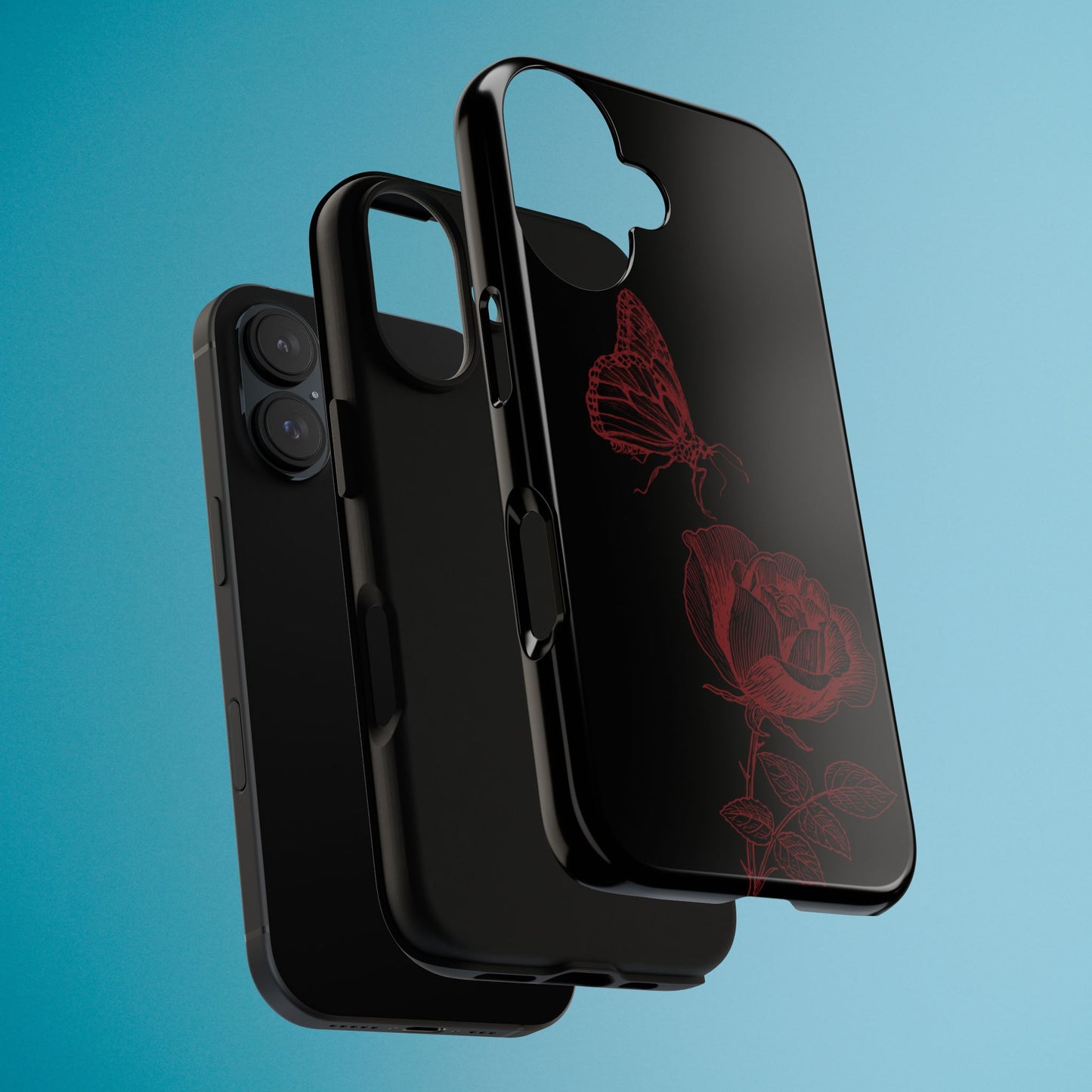 Black Rose and Butterfly Phone Case - Dark Academia Aesthetic Gothic iPhone, Galaxy and Pixel Cover