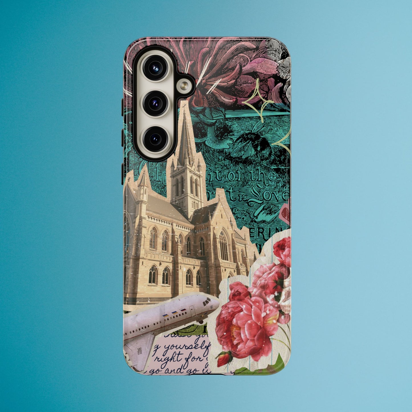Gothic Cathedral Phone Case, Dark Academia Aesthetic, Fall Floral Art iPhone Samsung Pixel Cover, Scrapbook Vintage Phone Case Design