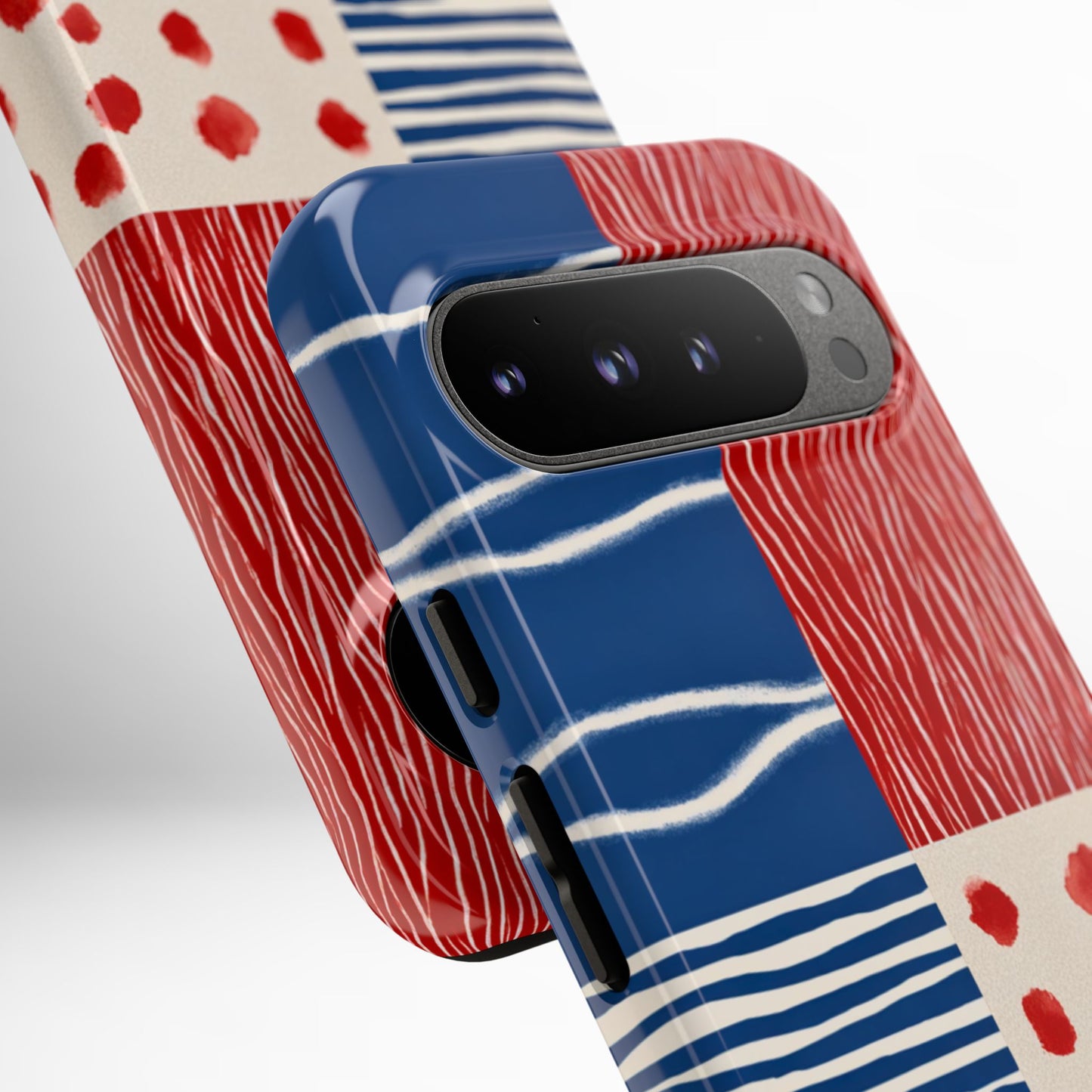 Abstract Geometric Phone Case | Red, Blue & White Pattern Cover for iPhone, Galaxy, Pixel