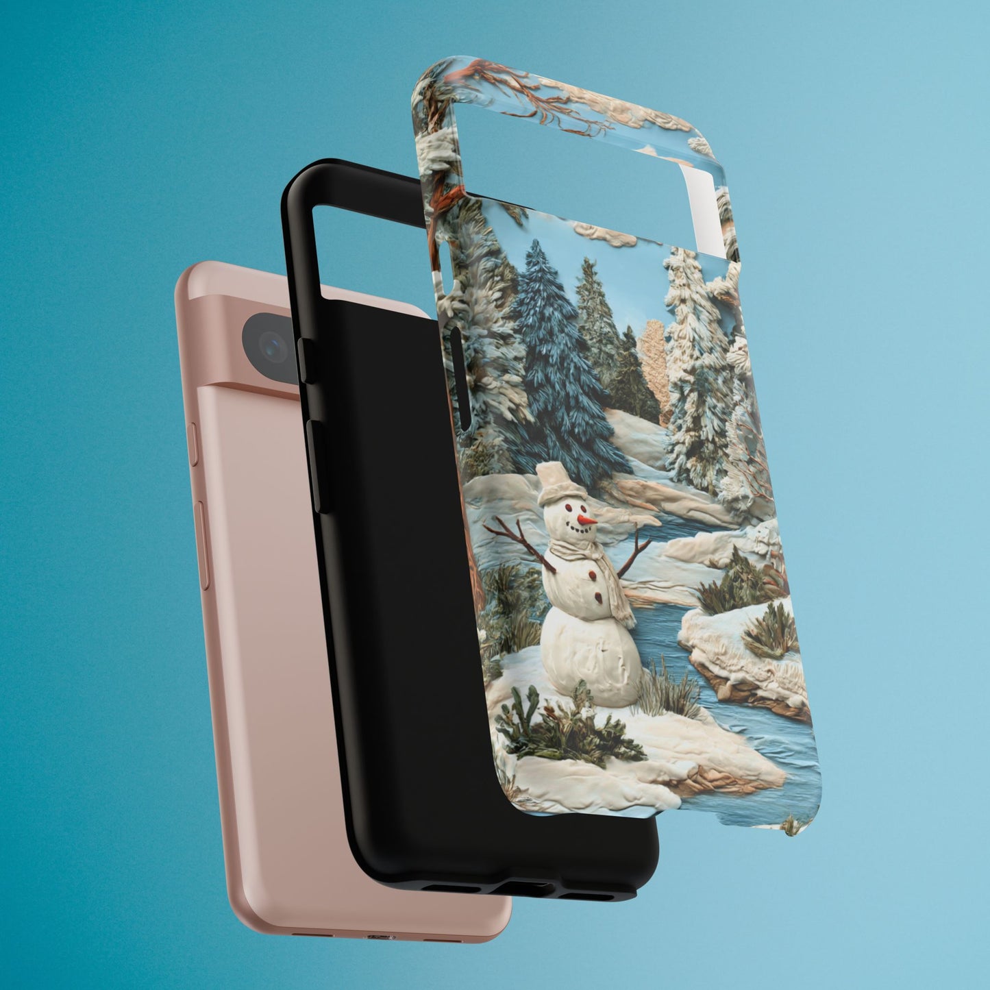 Snowman Winter Scene Phone Case Christmas Holiday Cover for iPhone Samsung Pixel