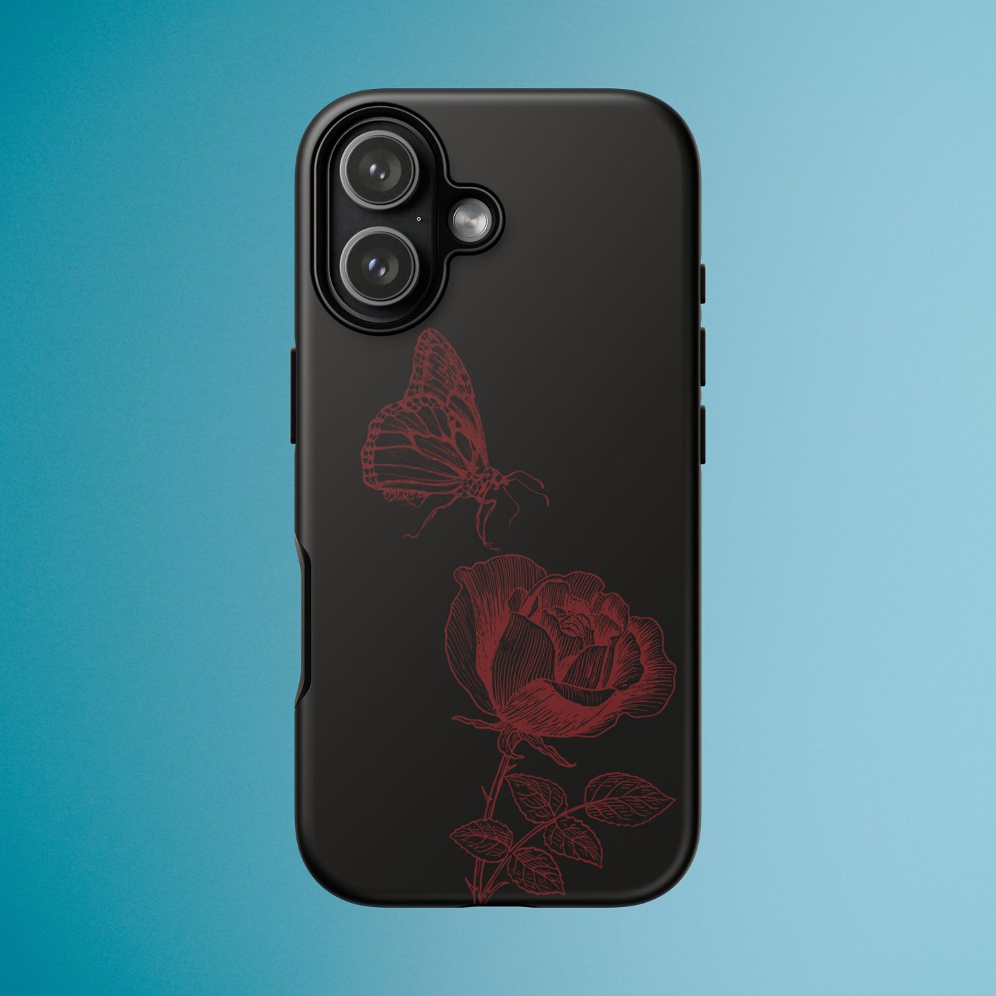 Black Rose and Butterfly Phone Case - Dark Academia Aesthetic Gothic iPhone, Galaxy and Pixel Cover