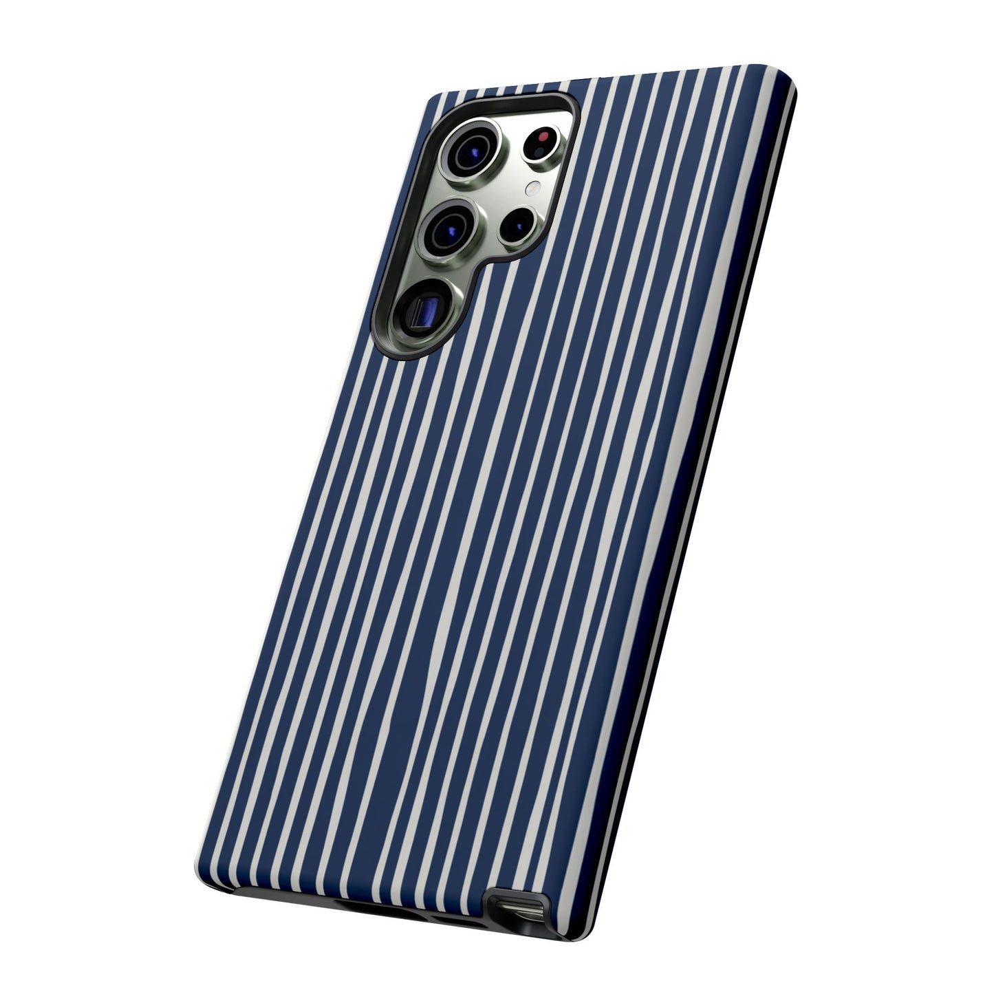 Navy Striped Phone Case | Minimalist Blue and White Stripe Design, Nautical Aesthetic Protective Cover