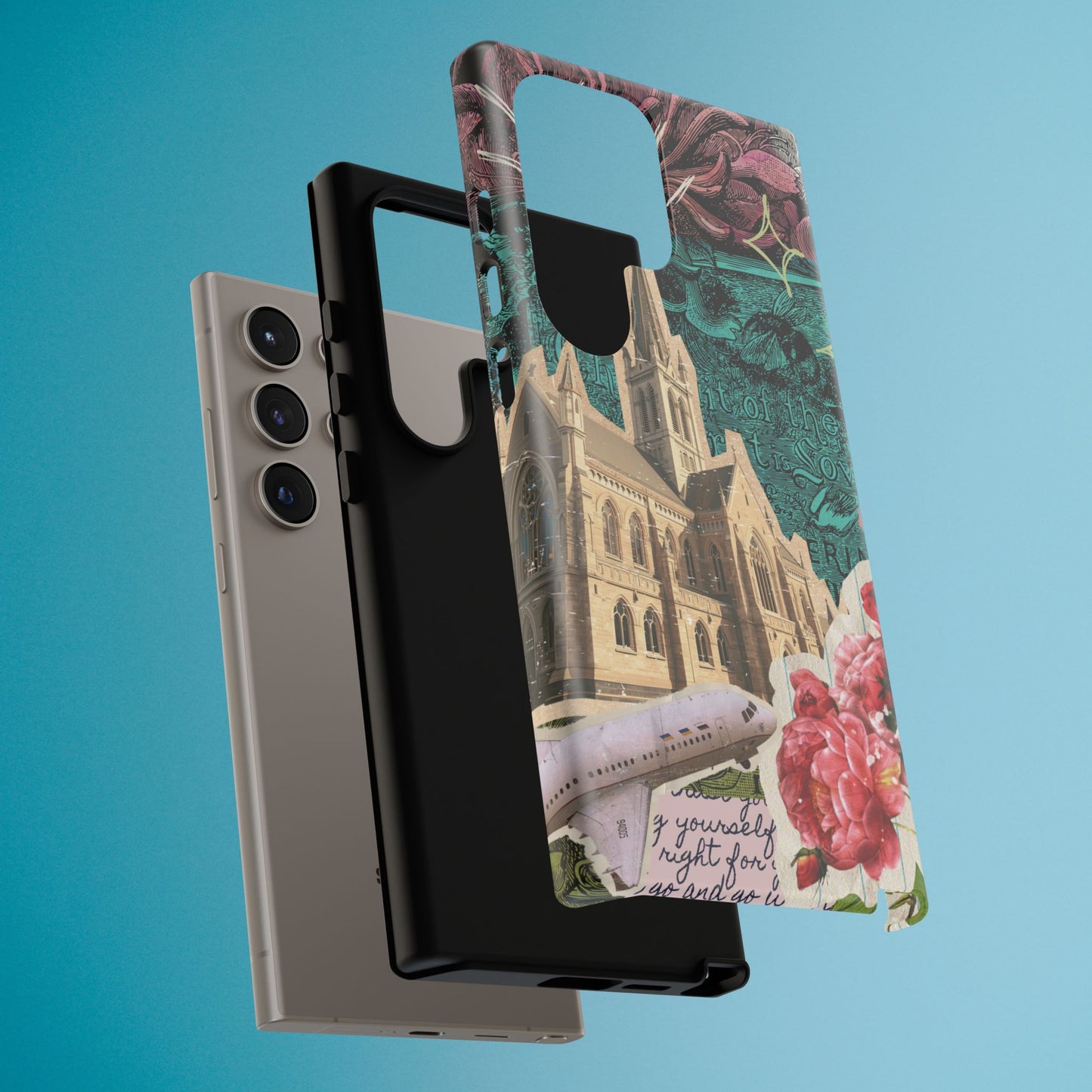 Gothic Cathedral Phone Case, Dark Academia Aesthetic, Fall Floral Art iPhone Samsung Pixel Cover, Scrapbook Vintage Phone Case Design