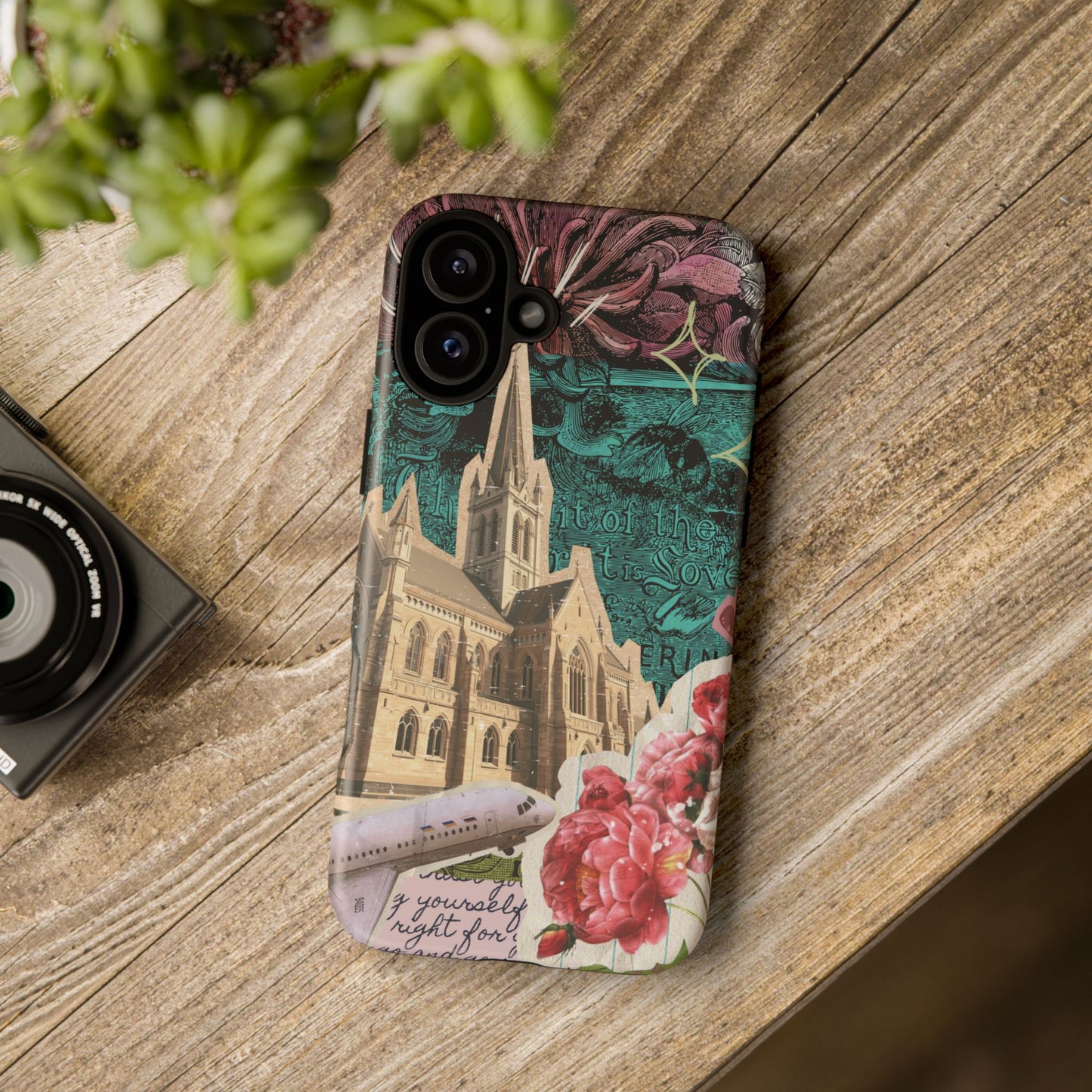 Gothic Cathedral Phone Case, Dark Academia Aesthetic, Fall Floral Art iPhone Samsung Pixel Cover, Scrapbook Vintage Phone Case Design