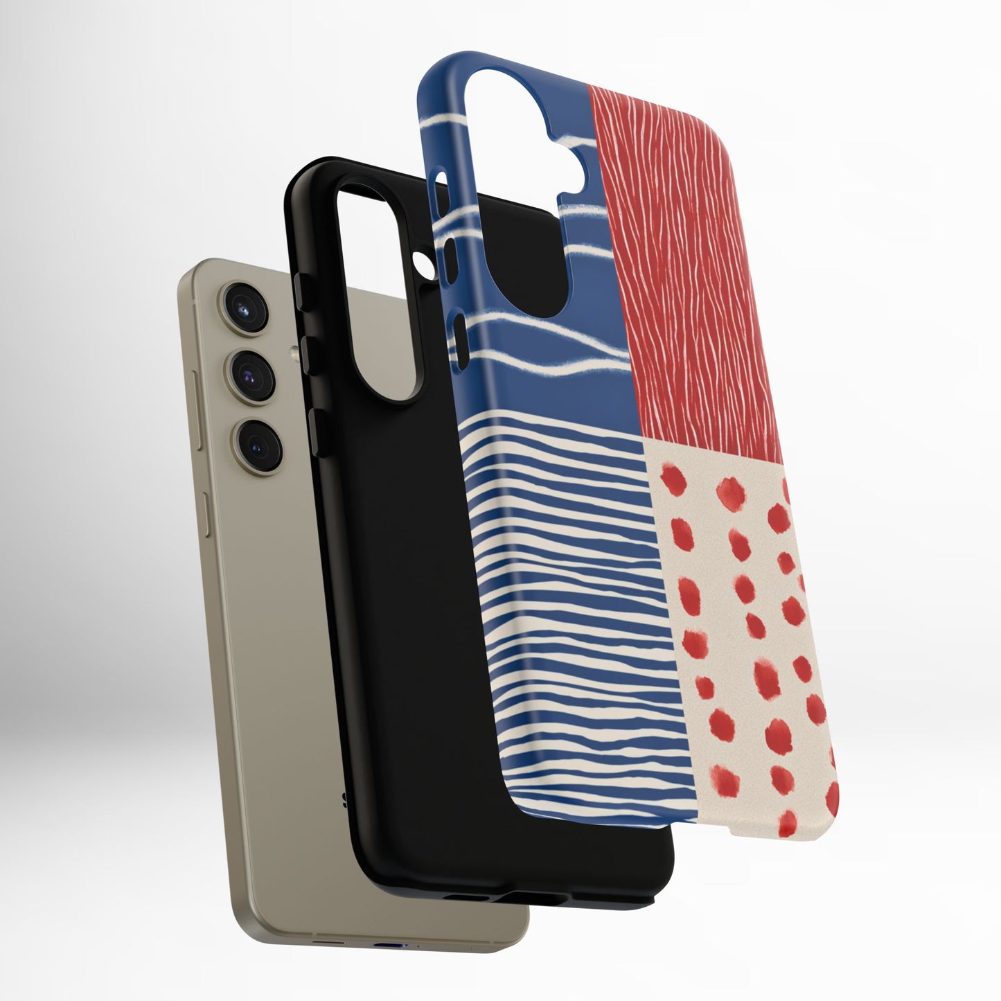 Abstract Geometric Phone Case | Red, Blue & White Pattern Cover for iPhone, Galaxy, Pixel