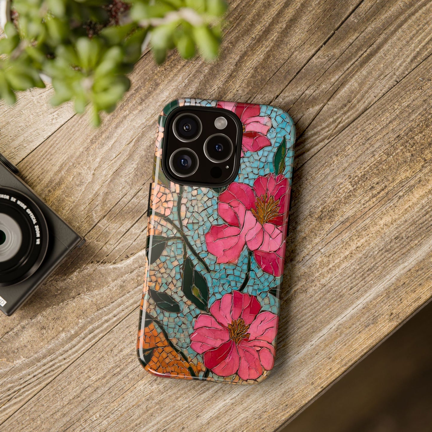 Bright Floral Mosaic Phone Case, iPhone 15 16 17 Pro Air Case, Pixel 9 Pro Cover, Samsung Galaxy 25 Pro Case