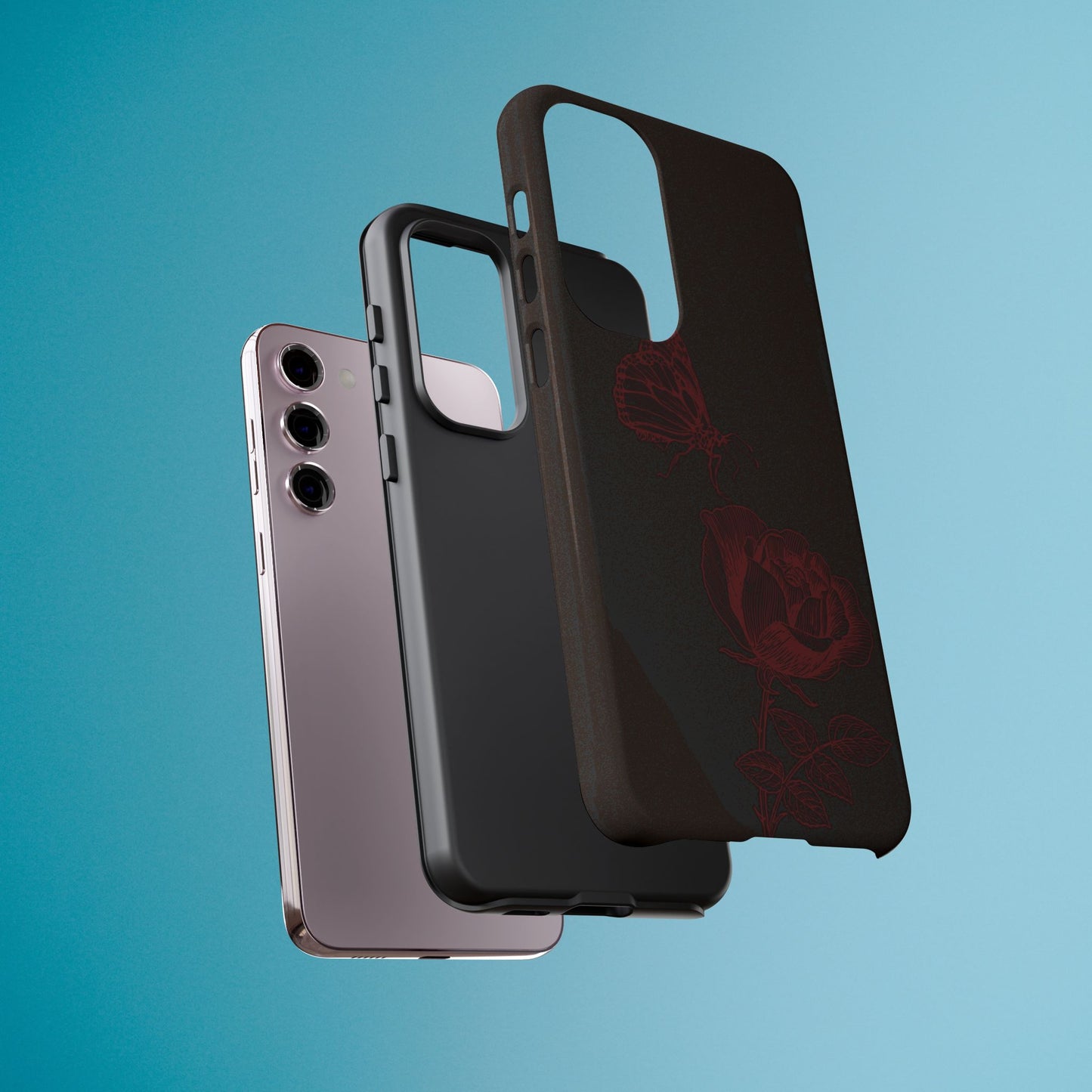 Black Rose and Butterfly Phone Case - Dark Academia Aesthetic Gothic iPhone, Galaxy and Pixel Cover