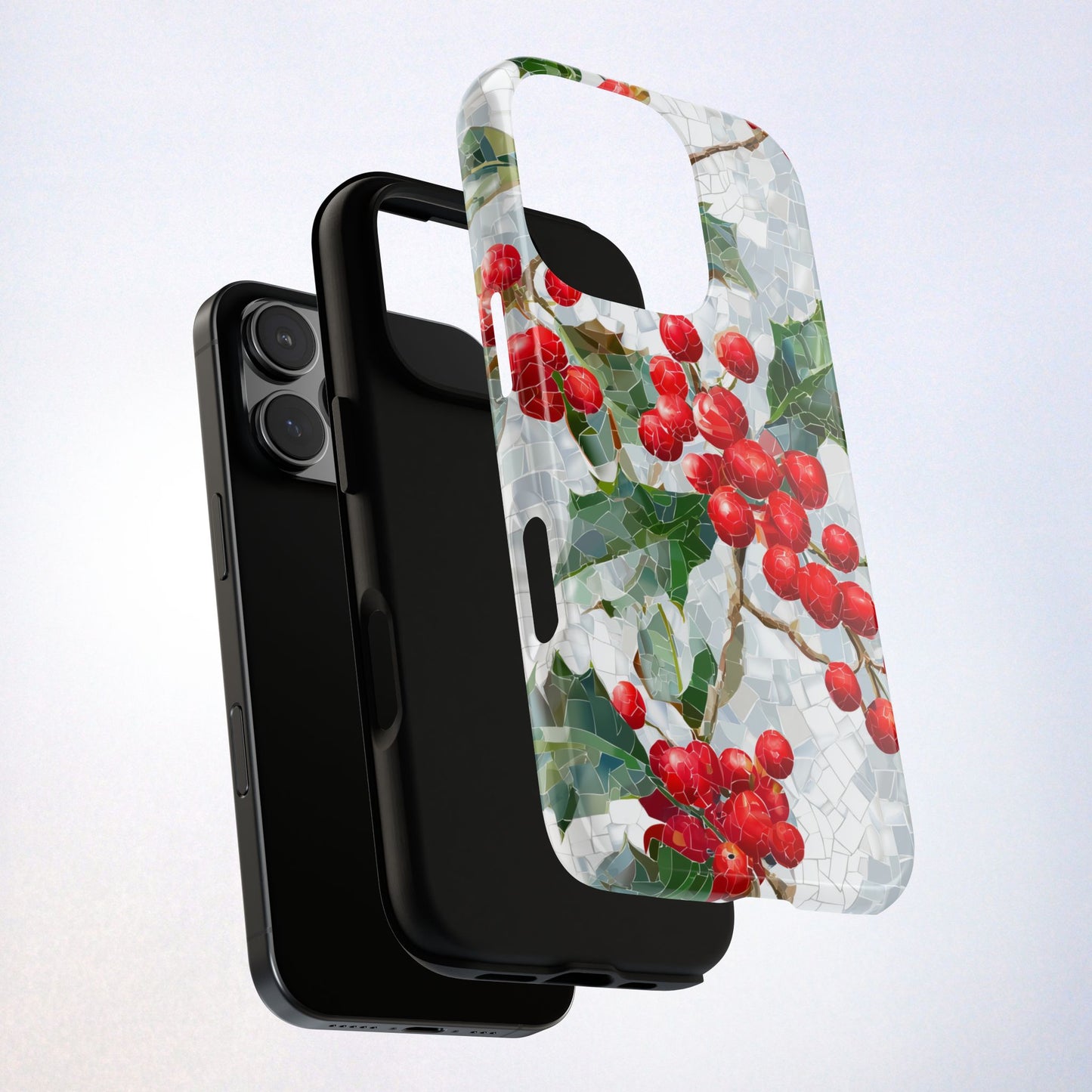 Holly Berry Phone Case, Christmas Mosaic Design, Winter Botanical Cover for iPhone Samsung Pixel