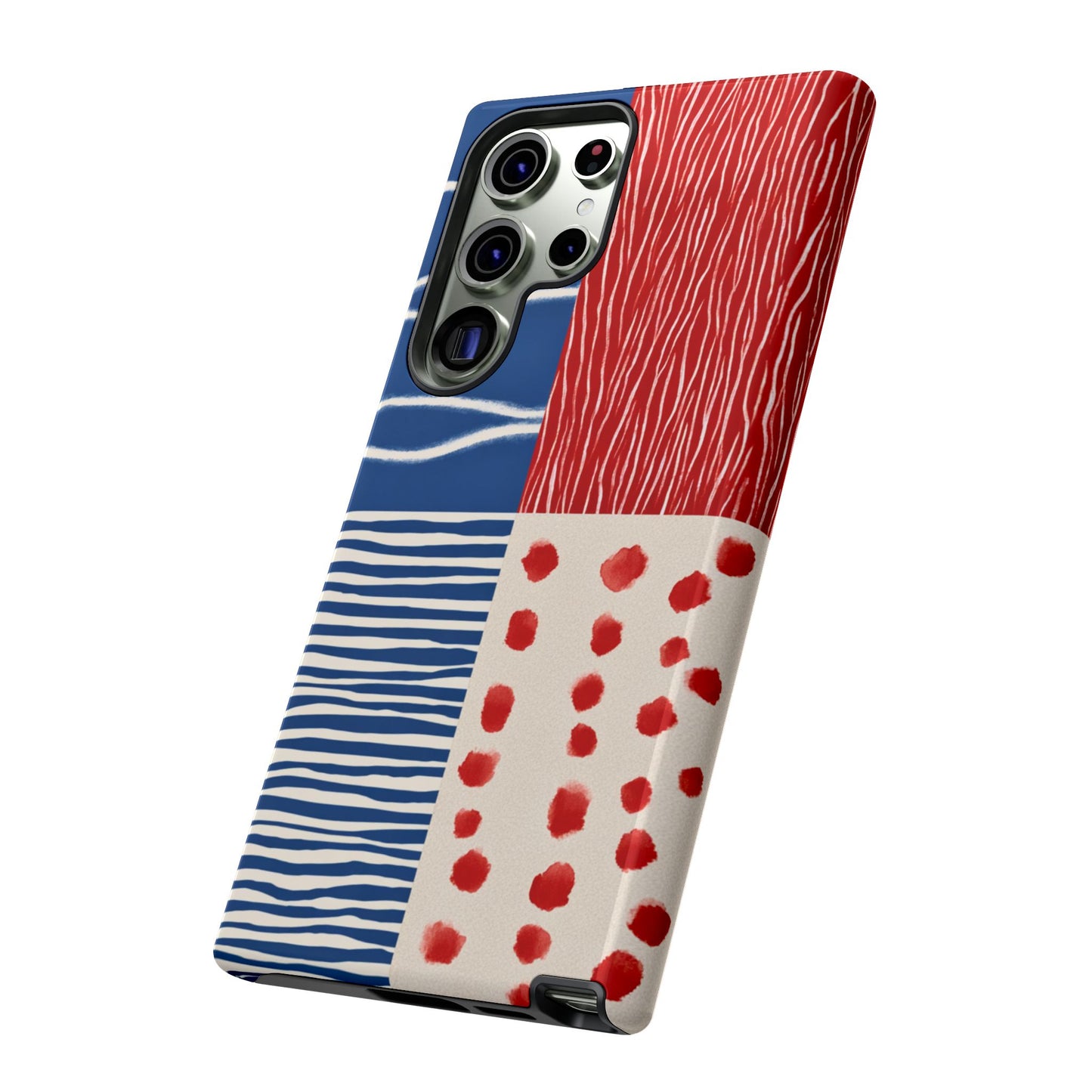 Abstract Geometric Phone Case | Red, Blue & White Pattern Cover for iPhone, Galaxy, Pixel
